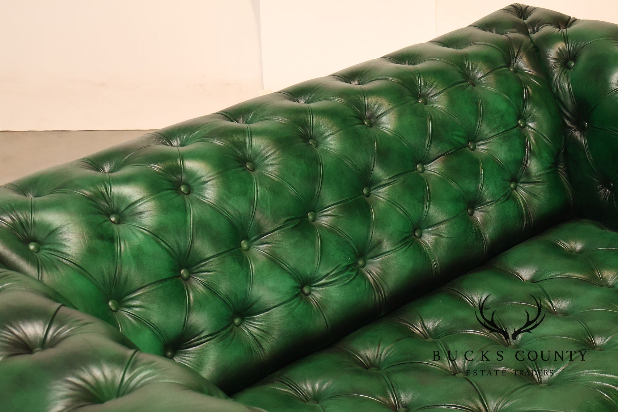 Chesterfield Style Green Leather Sofa