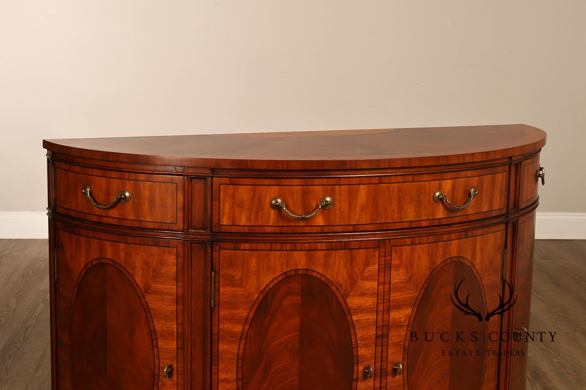 Ethan Allen Mahogany Newport Collection Demilune Cabinet Console