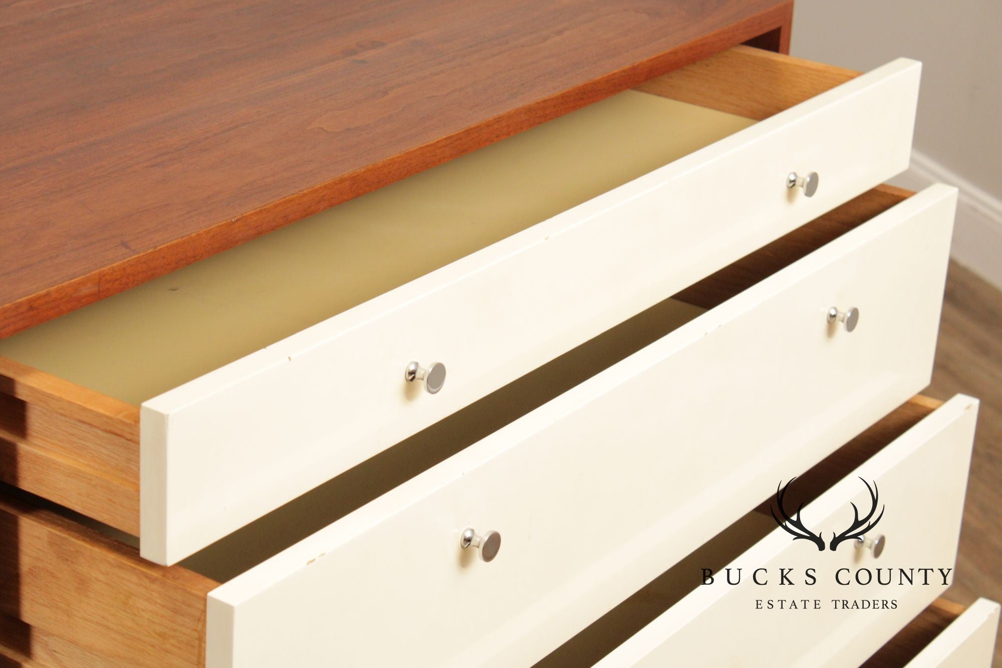 Mid Century Modern White Lacquered Tall Chest