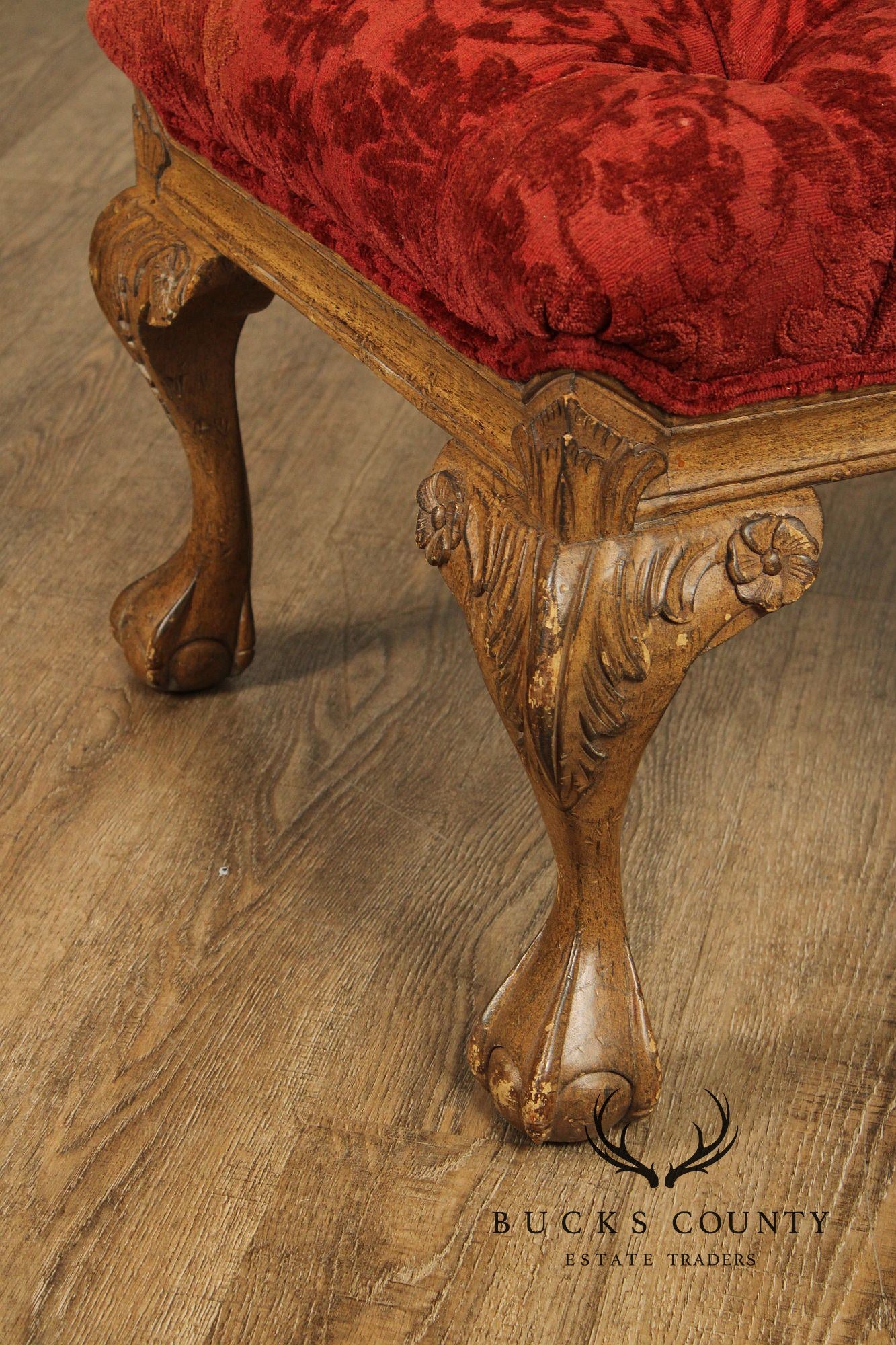Georgian Style Pair of Wingback Armchairs and Ottoman