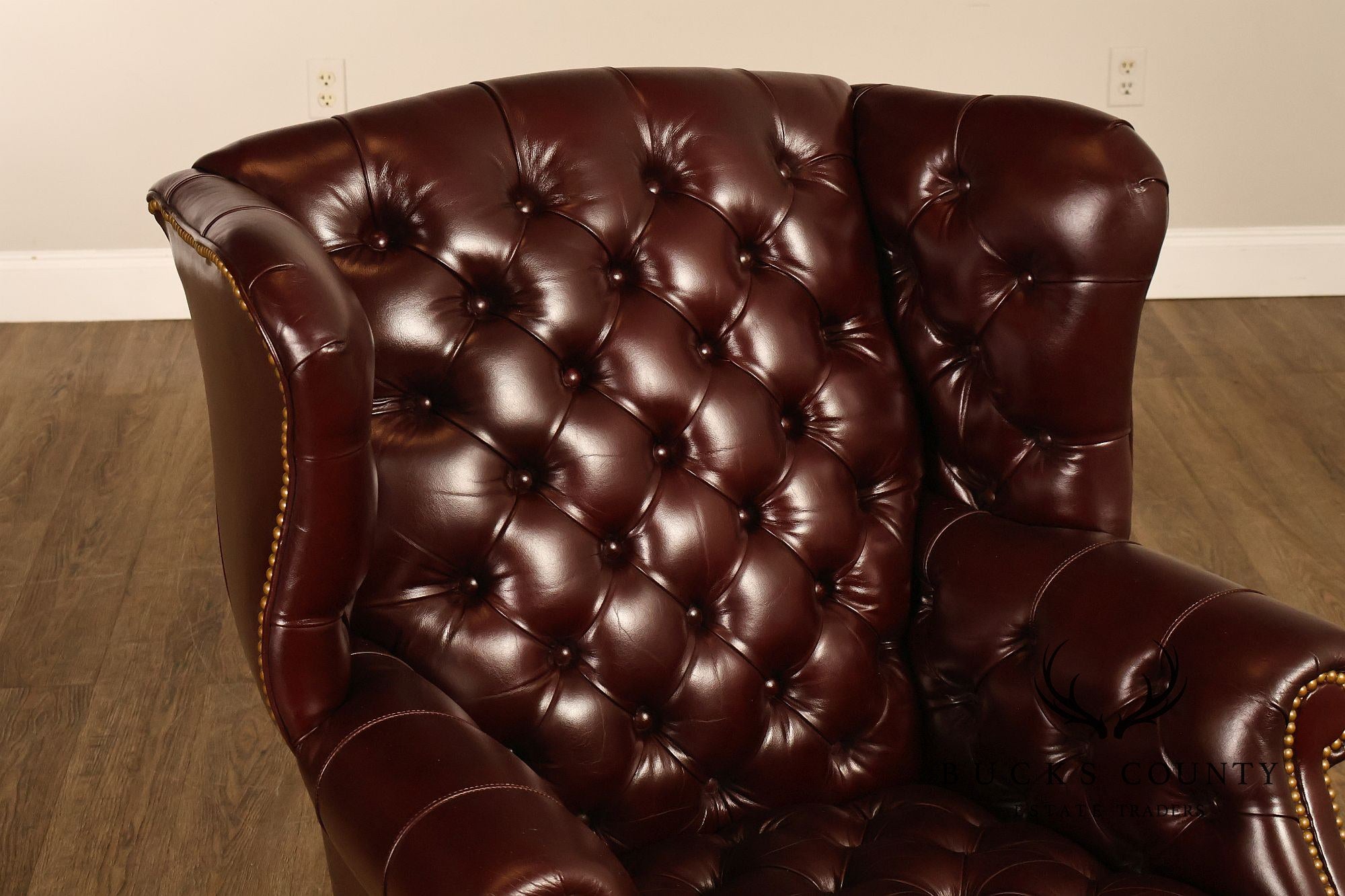 Leathercraft Chesterfield Style Tufted Oxblood Leather Wing Chair