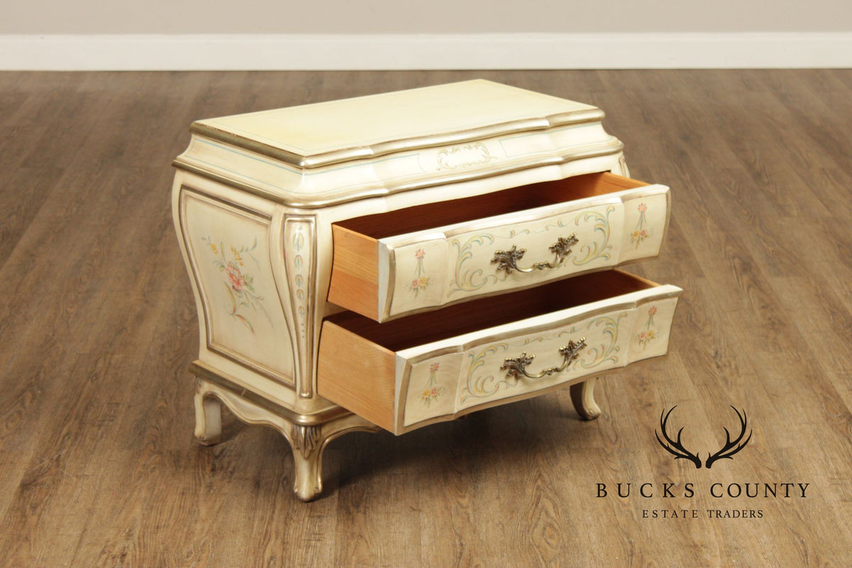 Karges Bombe Painted Two-Drawer Night Stand With Floral Motifs