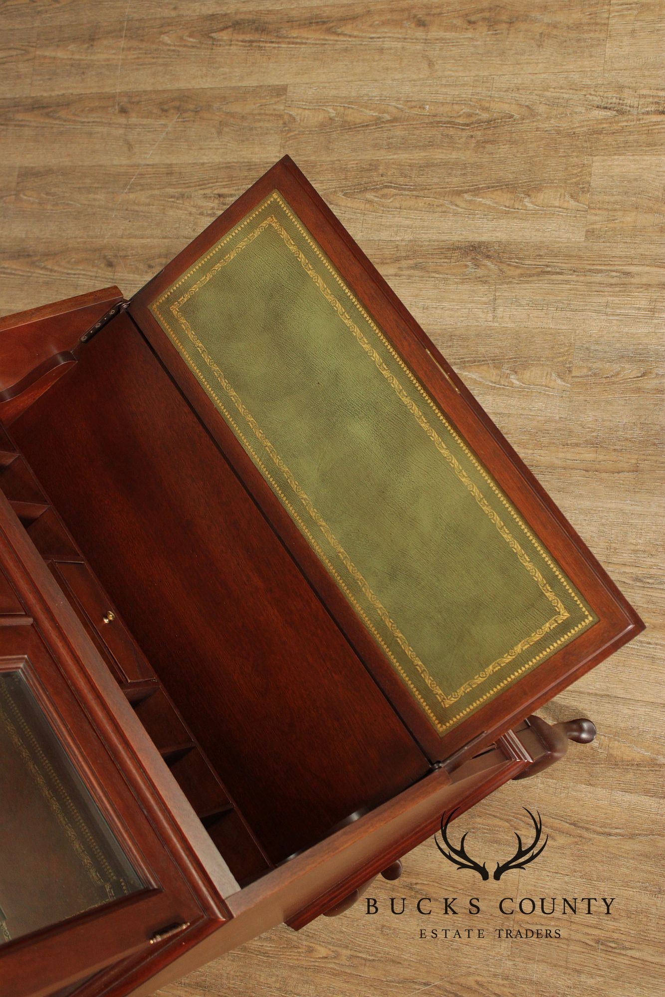 Hekman Georgian Style Lighted Secretary Desk And Display Cabinet