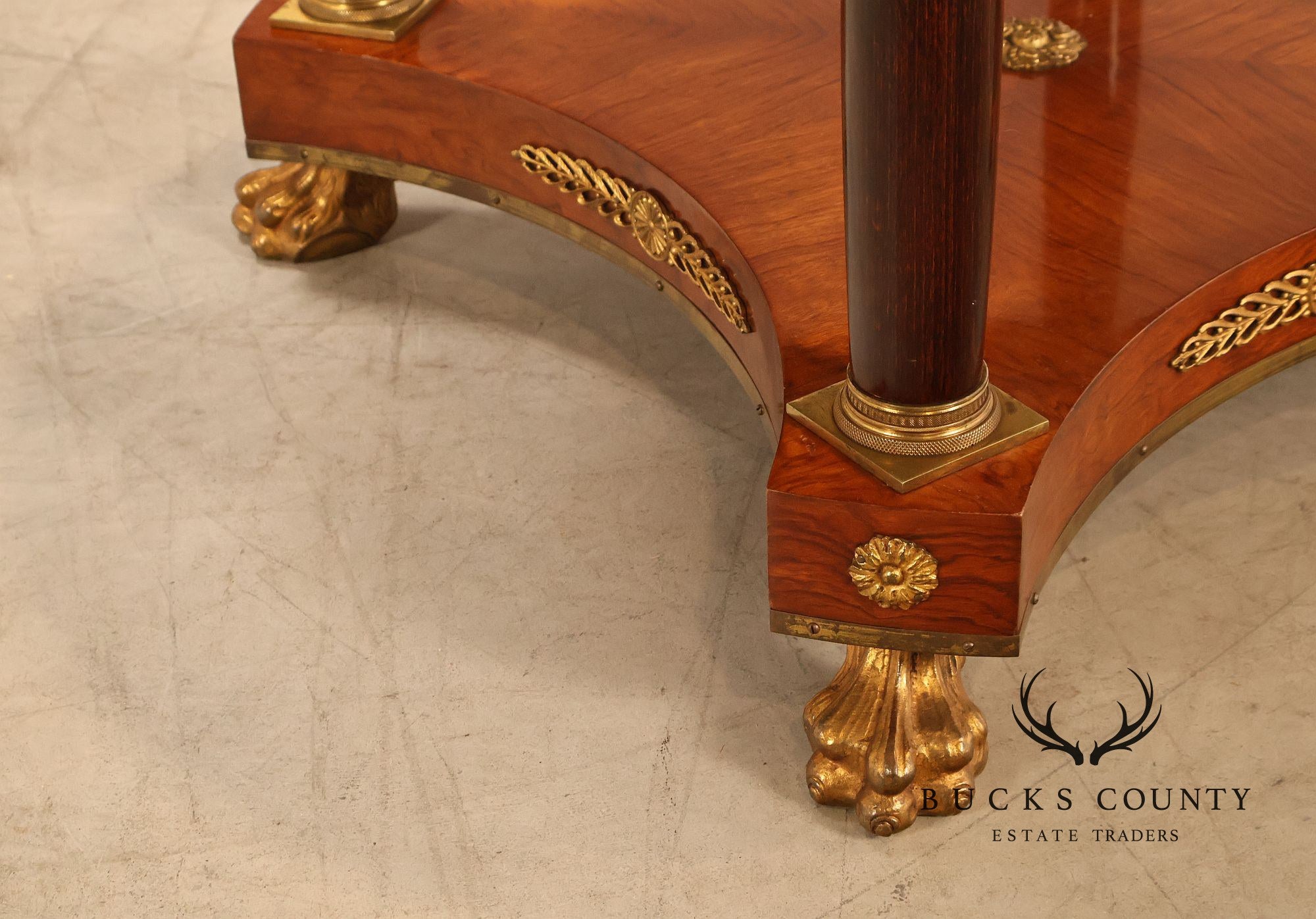 Empire Style Ormolu Mounted Round Marquetry Inlaid Cocktail Table