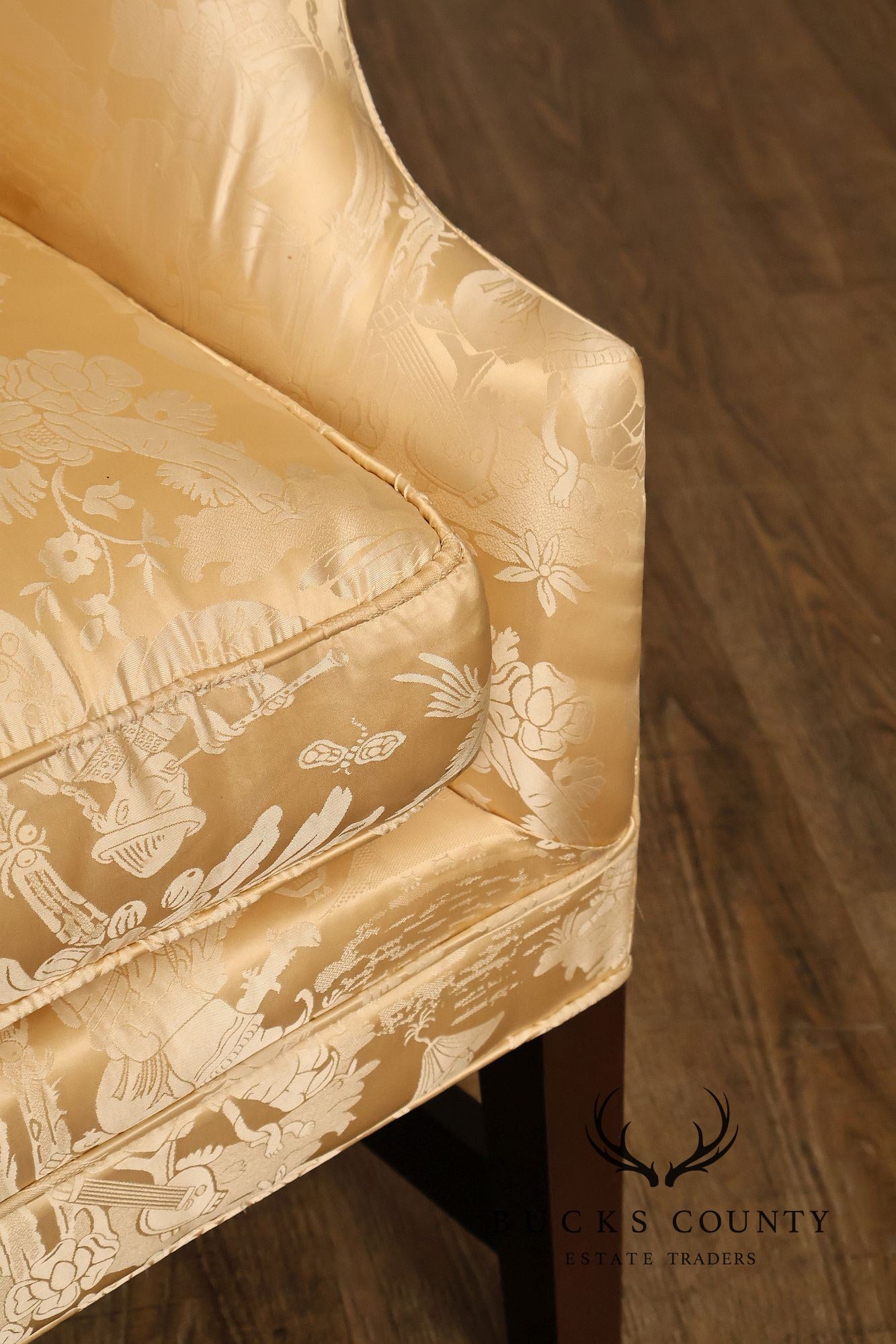 Southwood Federal Style Mahogany Frame Damask Upholstered Sofa