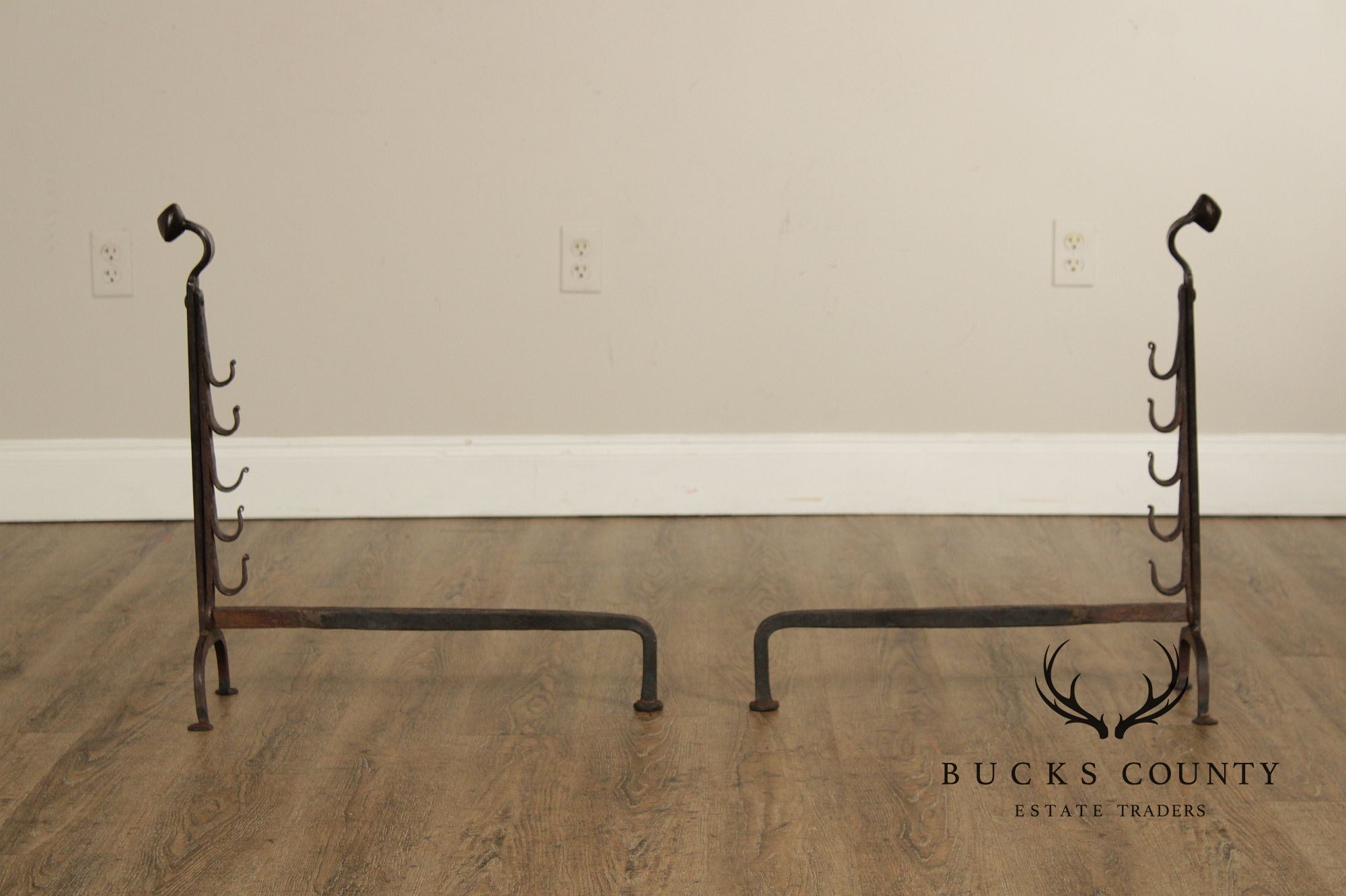 Antique Pair of Fireplace Hand Forged Andirons