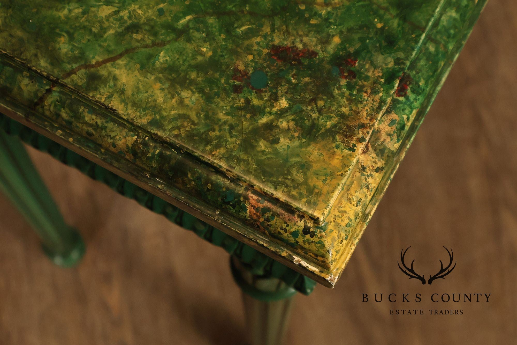 Neoclassical Style Narrow Custom Quality Console Table With Faux Marble Top