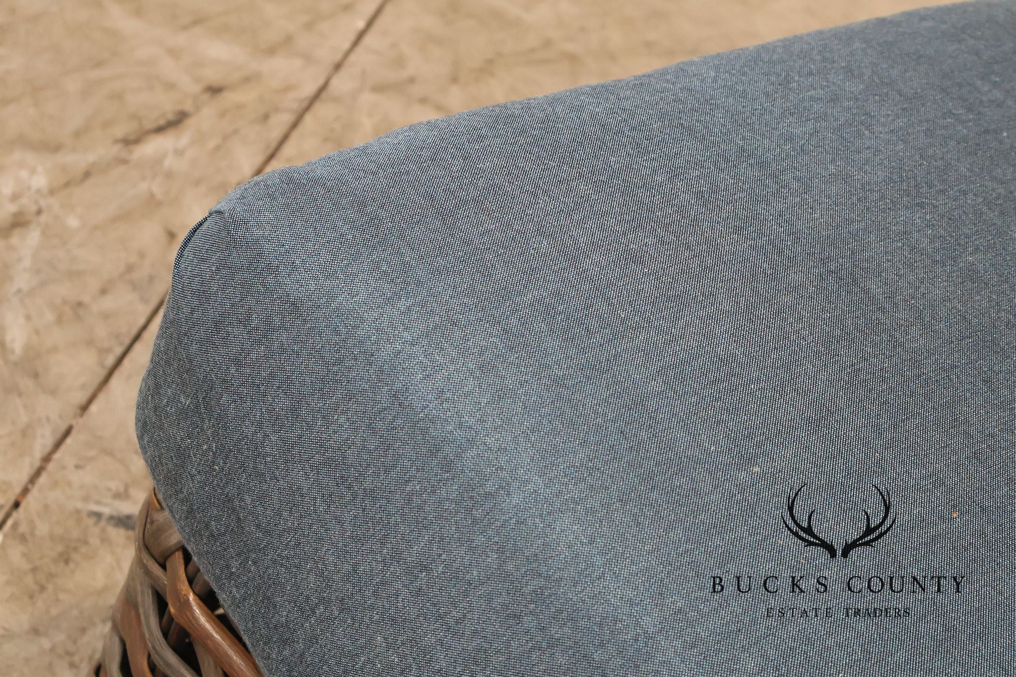 Lane Venture WeatherMaster Pair Of Woven Wicker Outdoor Ottomans With Blue Cushions