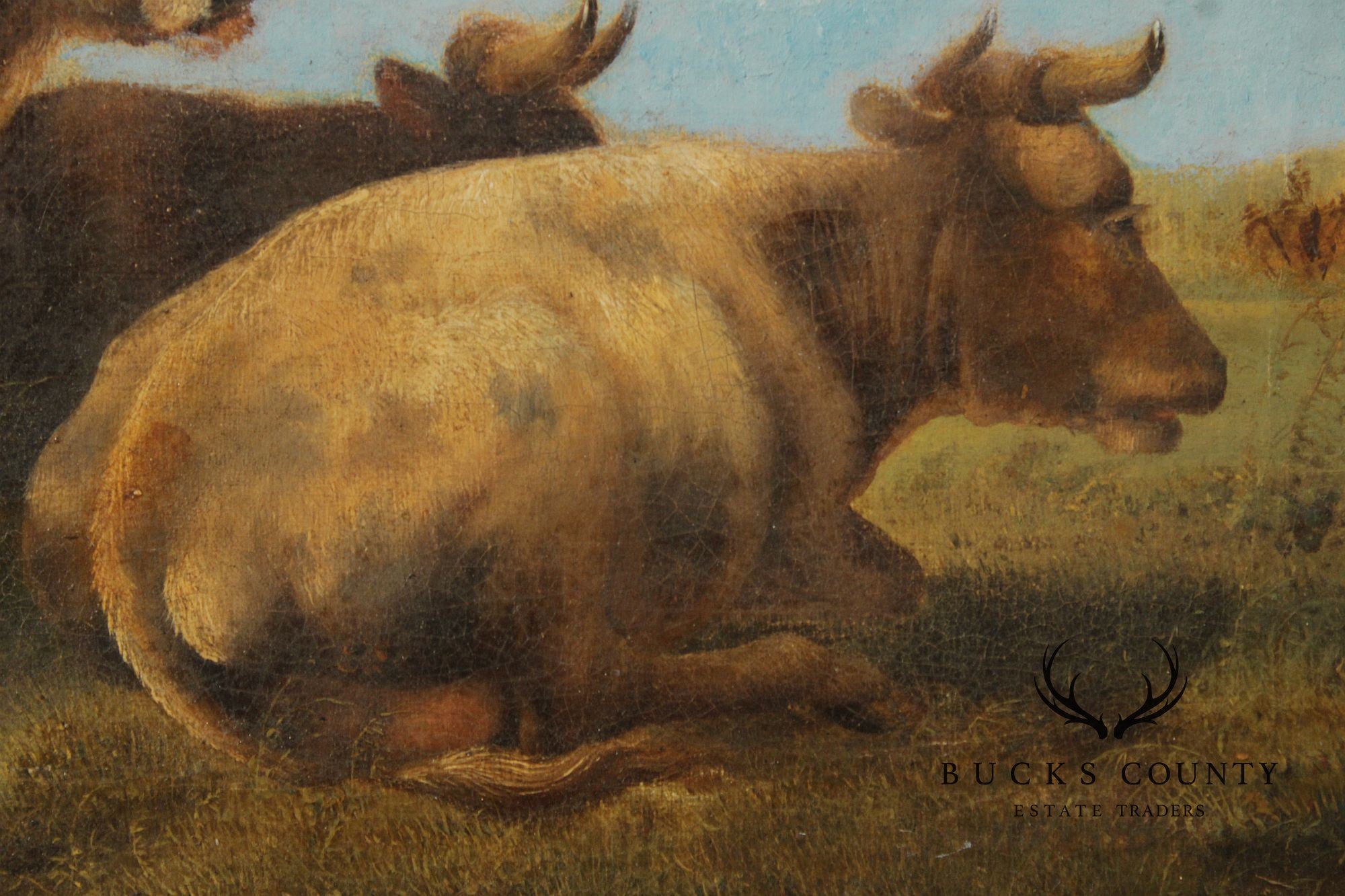 Antique European School Oil Painting, Cattle Grazing