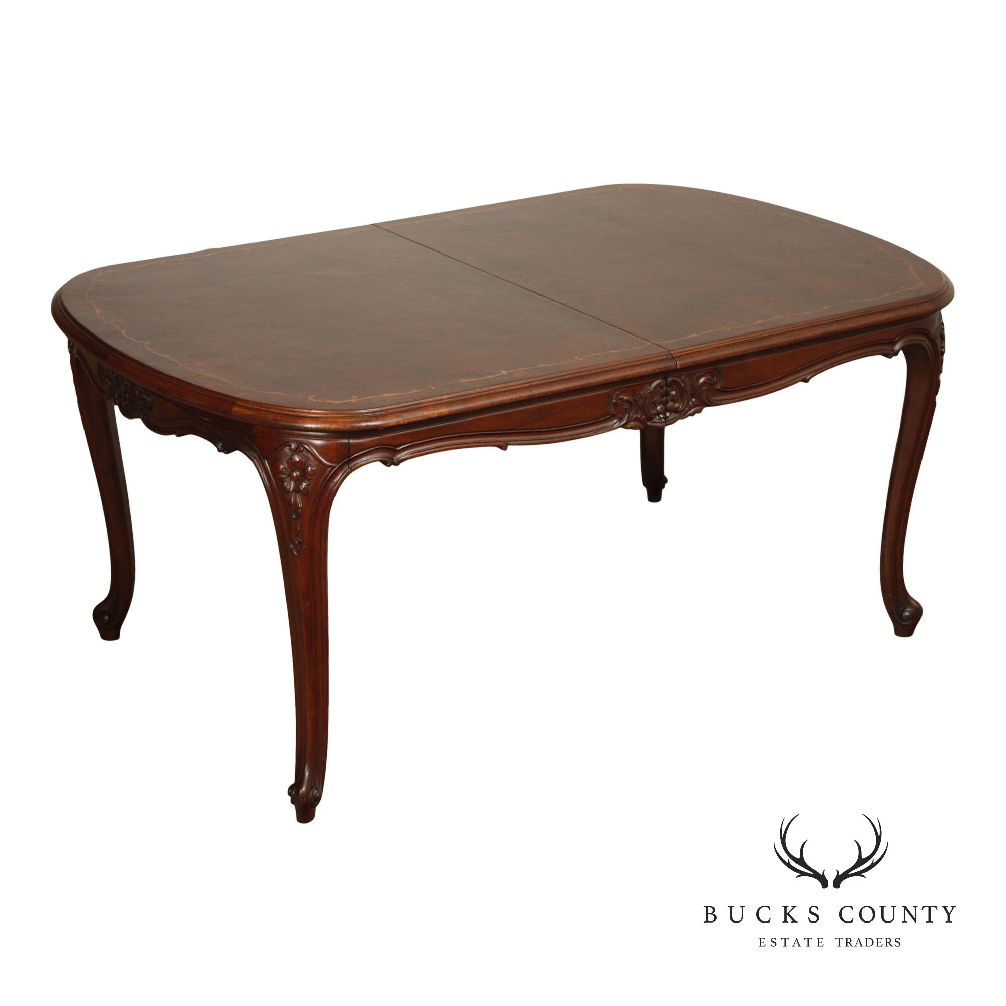 Louis XV Style Inlaid Burl Walnut Extendable Dining Table
