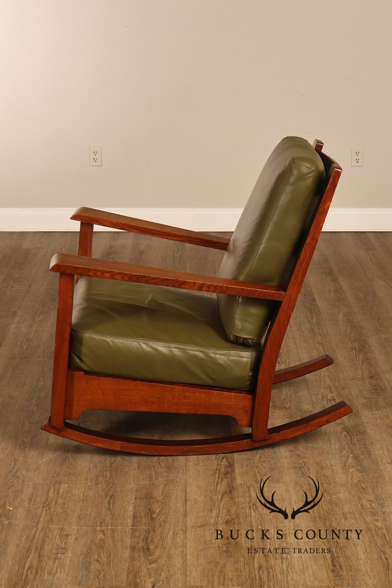 Early Rare Antique Stickley Brothers Arts And Crafts Inlaid Peacock Rocking Chair