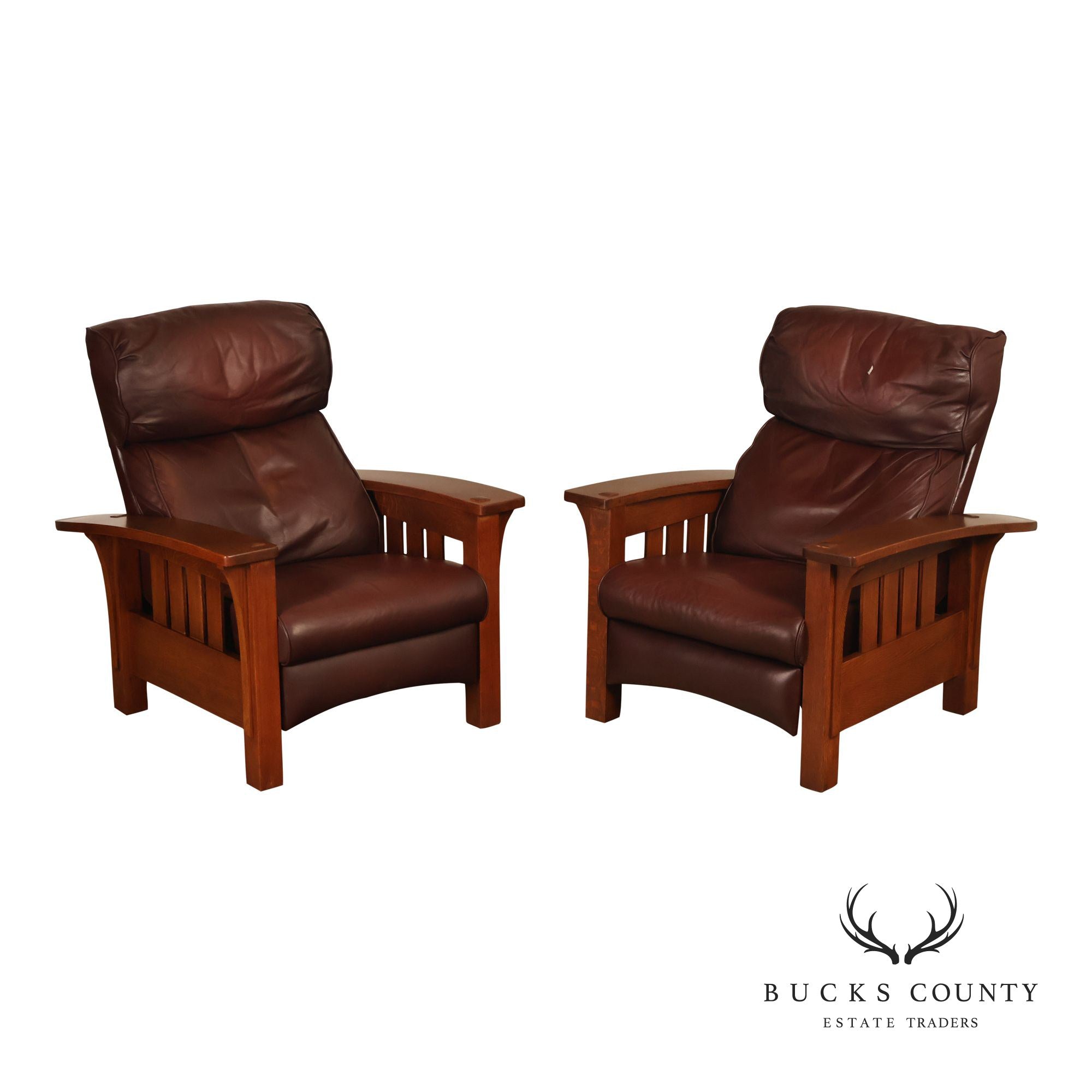 Stickley Mission Collection Pair Of Oak Bow Arm Morris Chair Recliners