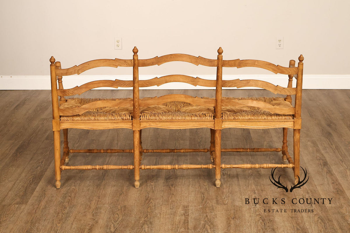 French Provincial Style Carved Wood Rush Seat Settee