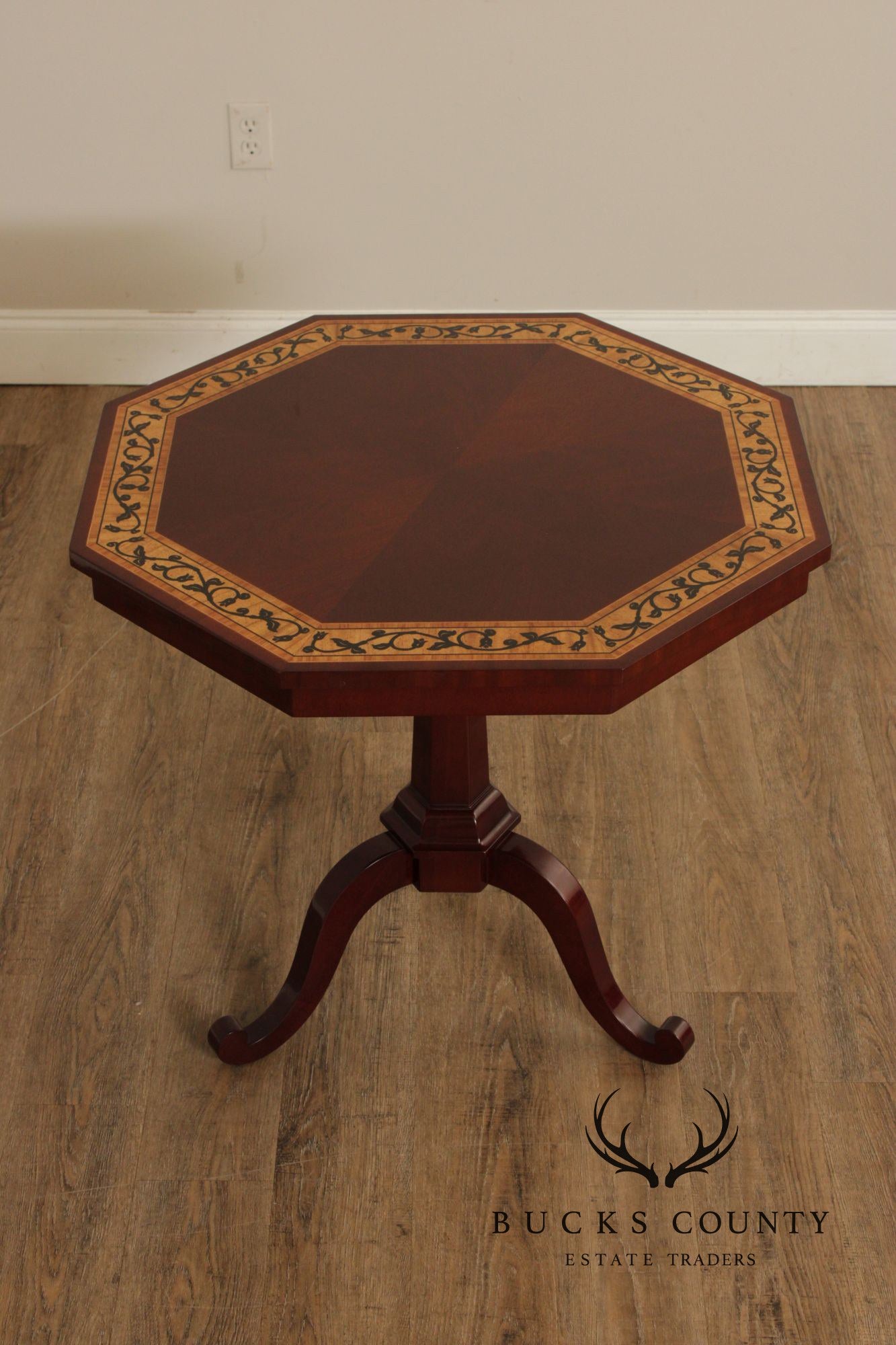 Kindel Furniture Inlaid Mahogany Pedestal Side Table
