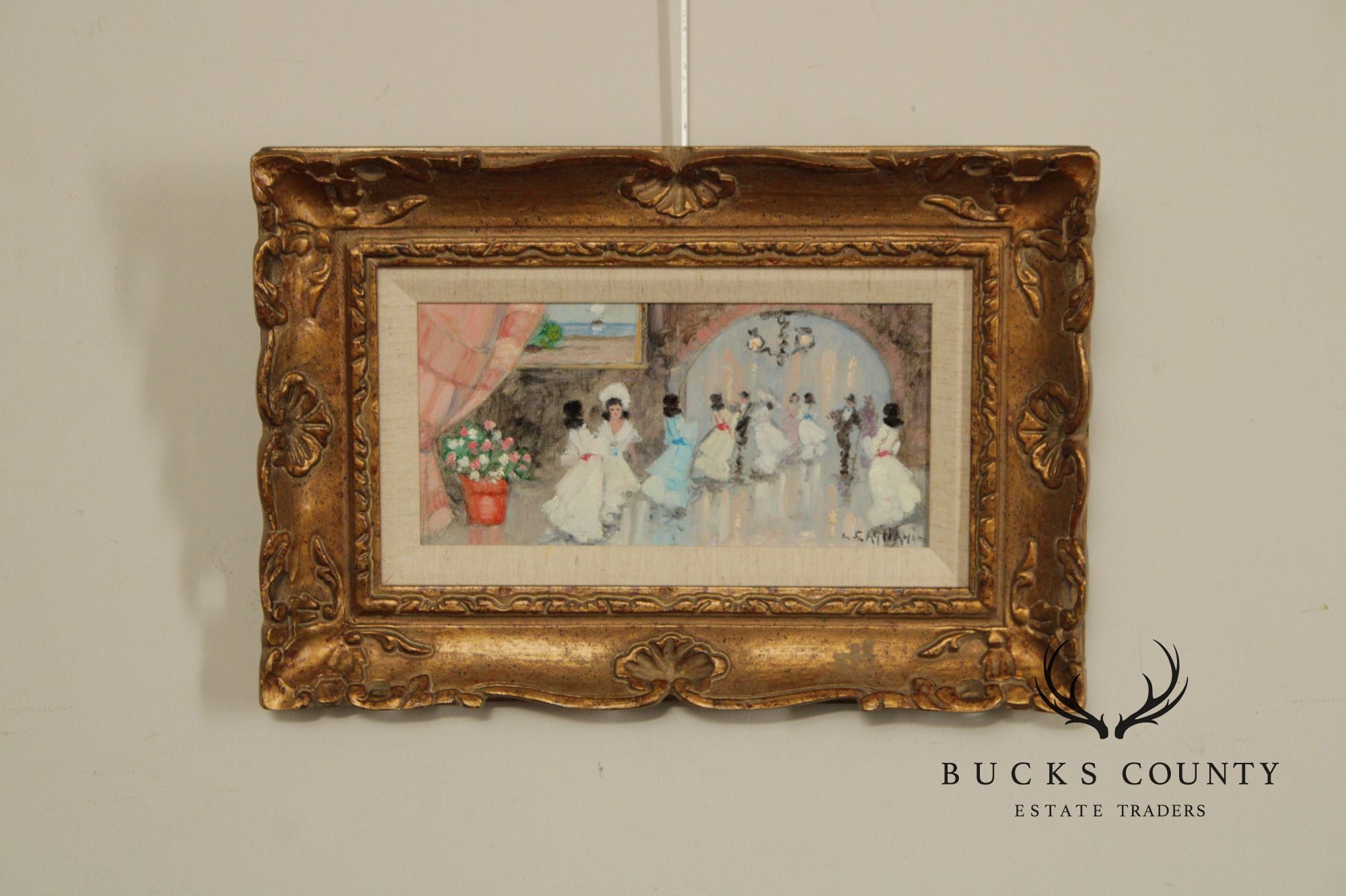 'Luigi Cagliani' Set Of 3 Small Oil Paintings In Heavy Gold Frames