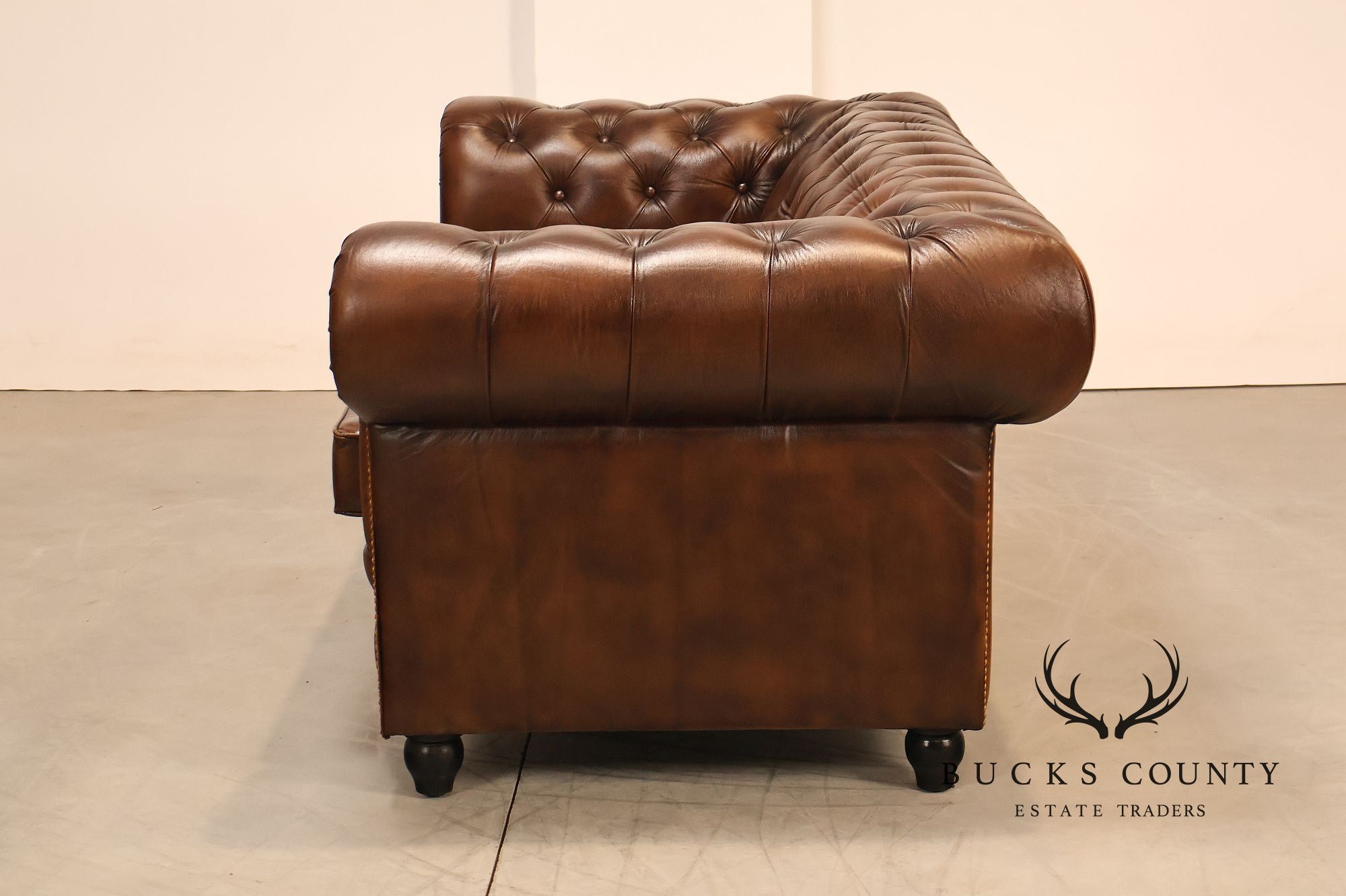 Chesterfield Style 6 Foot Cognac Brown Tufted Leather Sofa