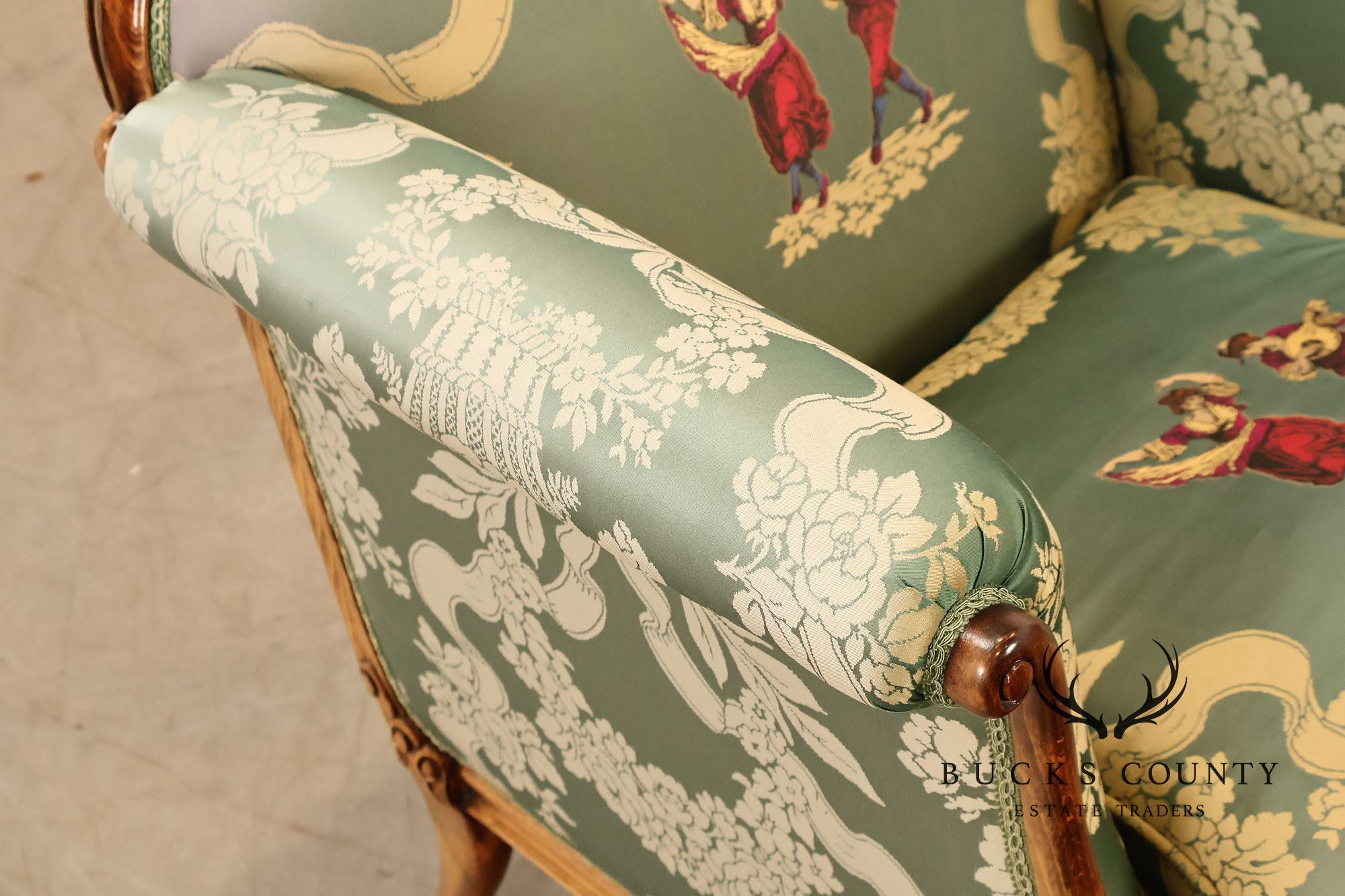 Colombo Mobili Louis XVI Style Pair Of Upholstered Bergeres Armchairs