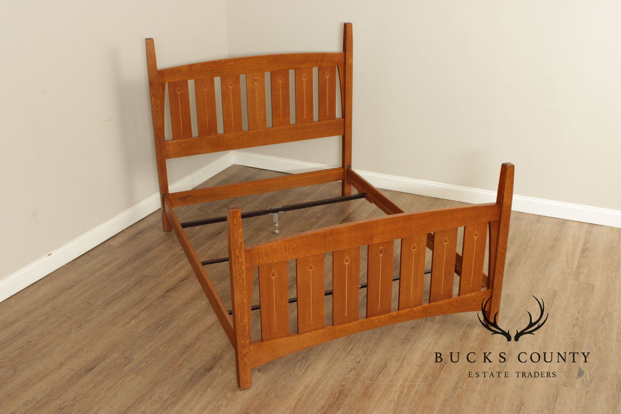 Stickley Mission Collection Harvey Ellis Inlaid Oak Queen Bed