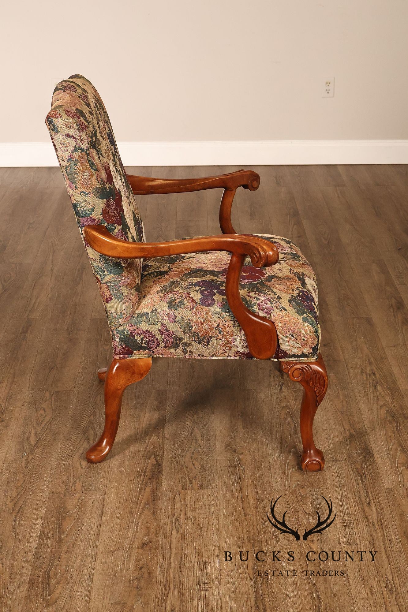 Chippendale Style Pair of Carved Frame Library Armchairs
