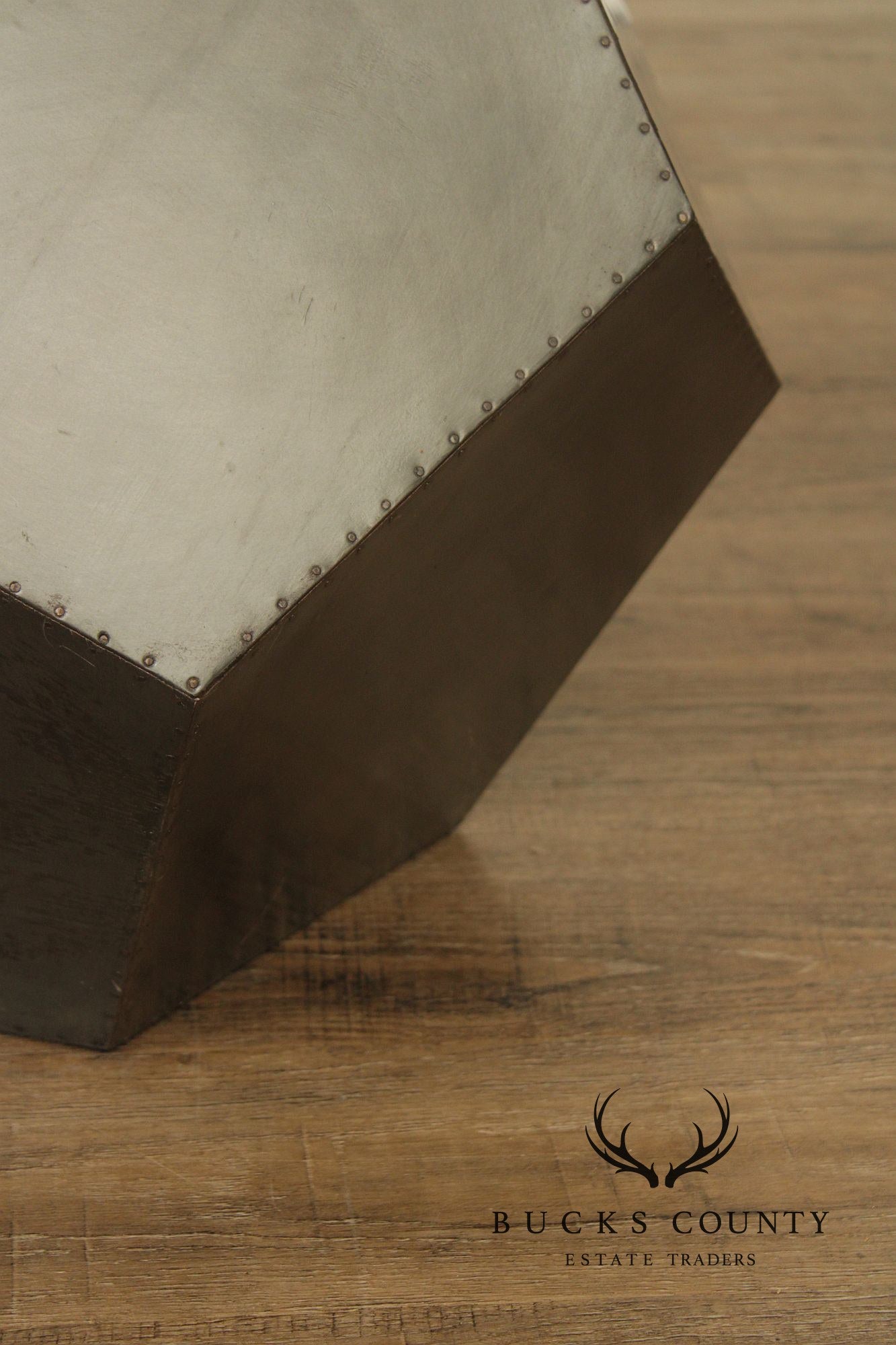 Restoration Hardware Industrial Style Zinc Polyhedron Side Tables Pair