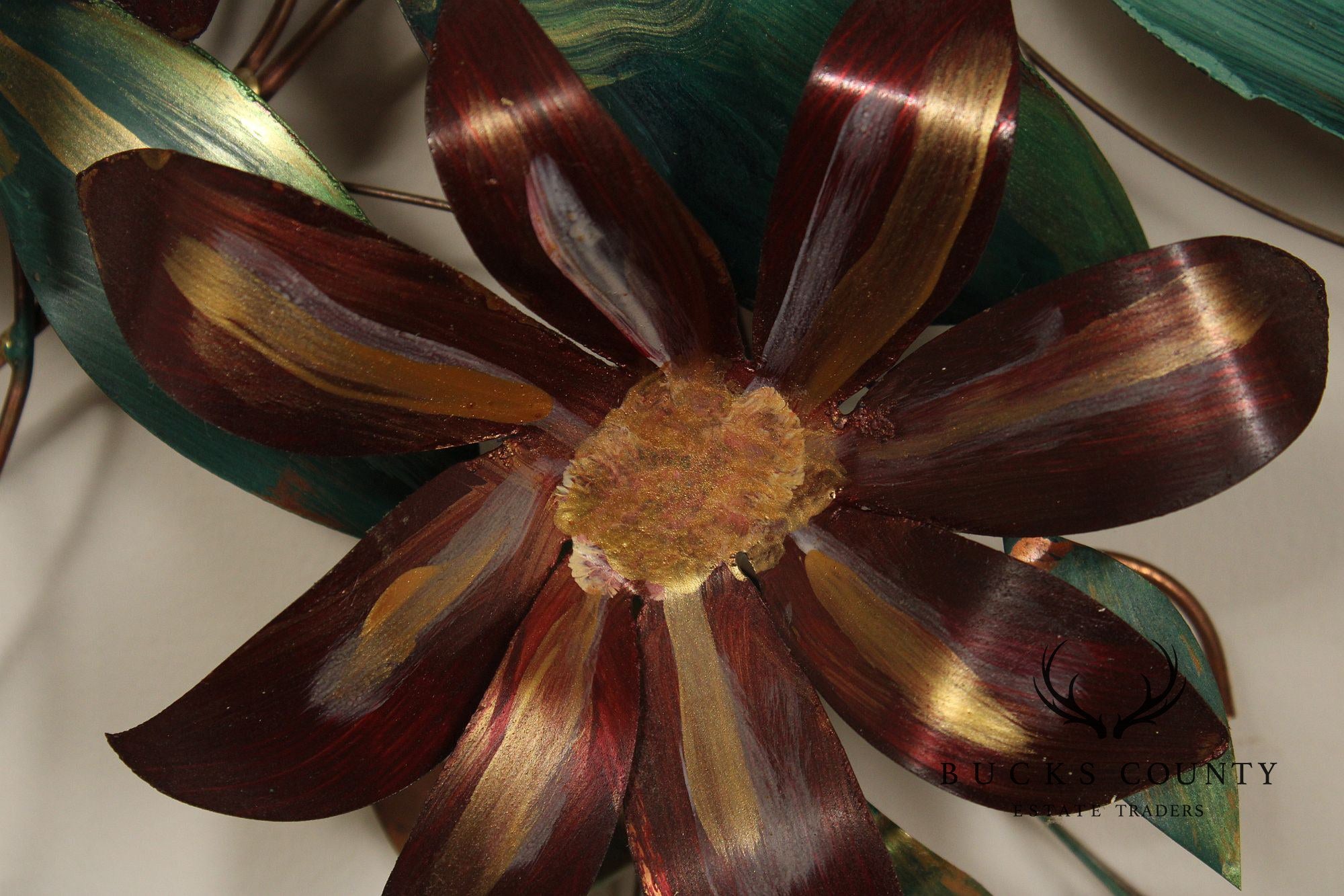 Vintage Enameled Metal Clematis Wall Sculpture