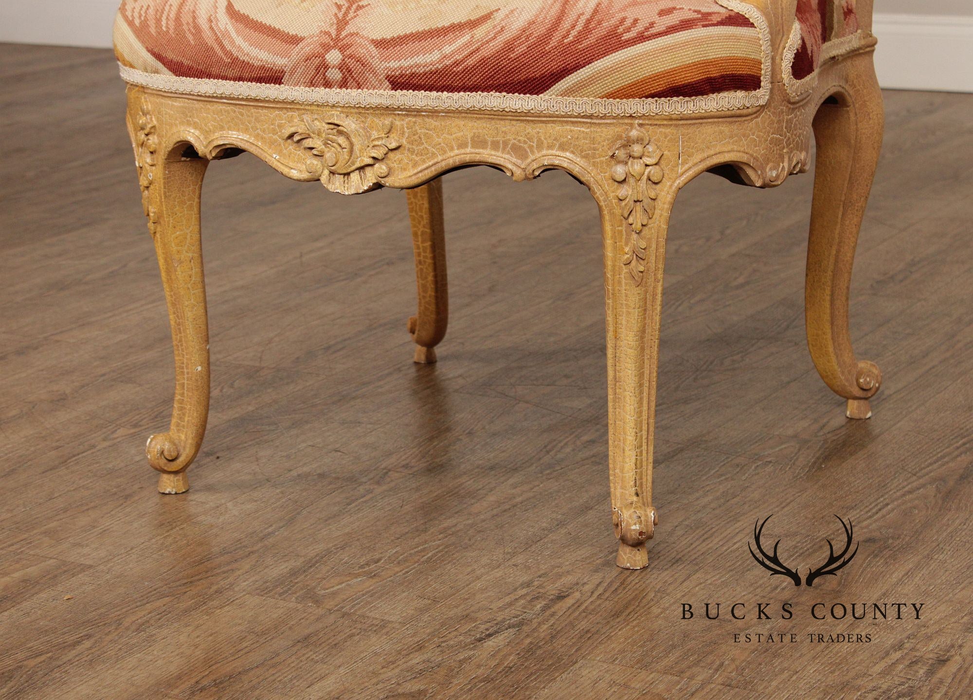 French Louis XV Style Pair Of Painted Fauteuil Armchairs