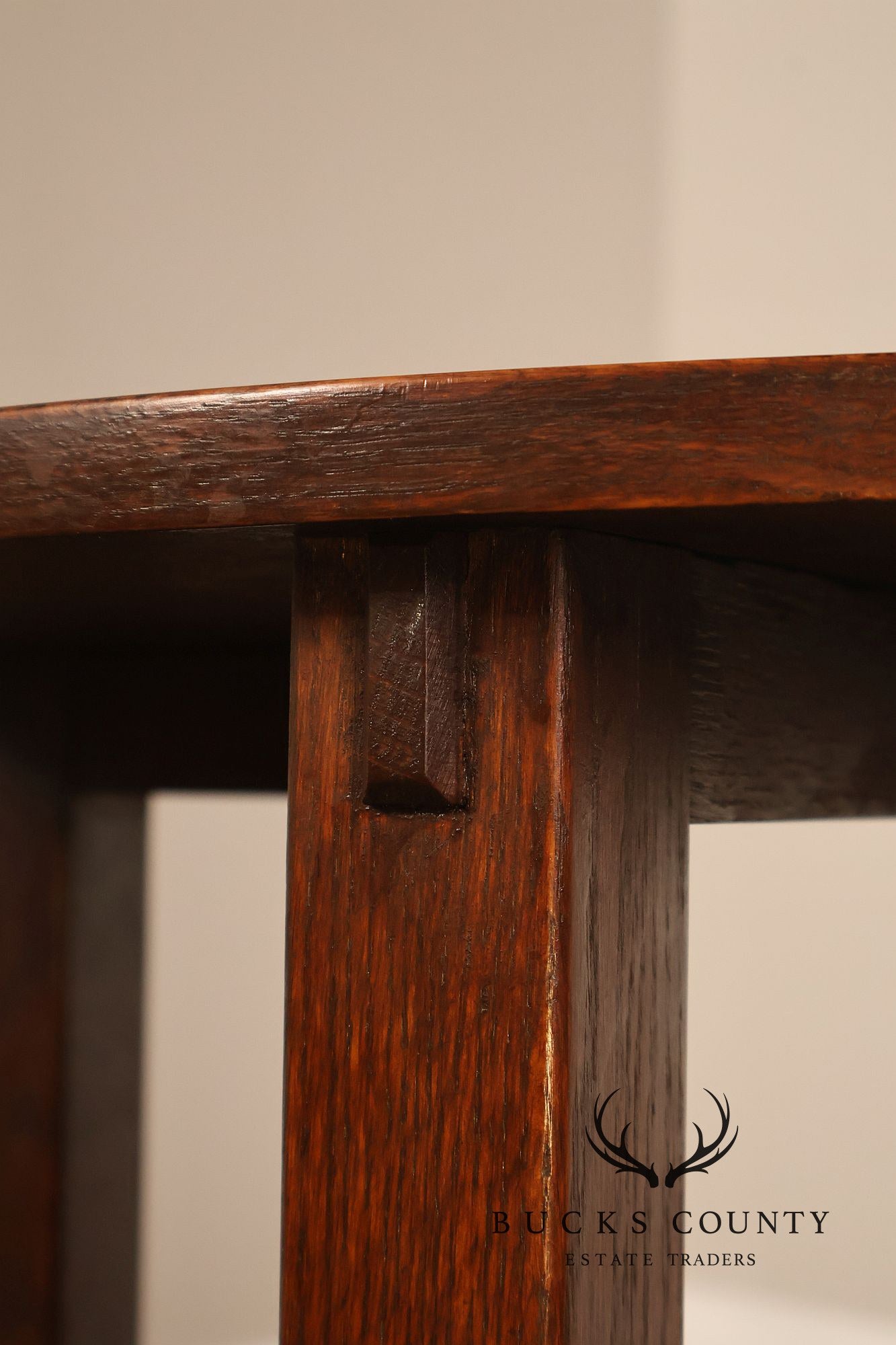 Antique Arts And Crafts Oak Round Side Table
