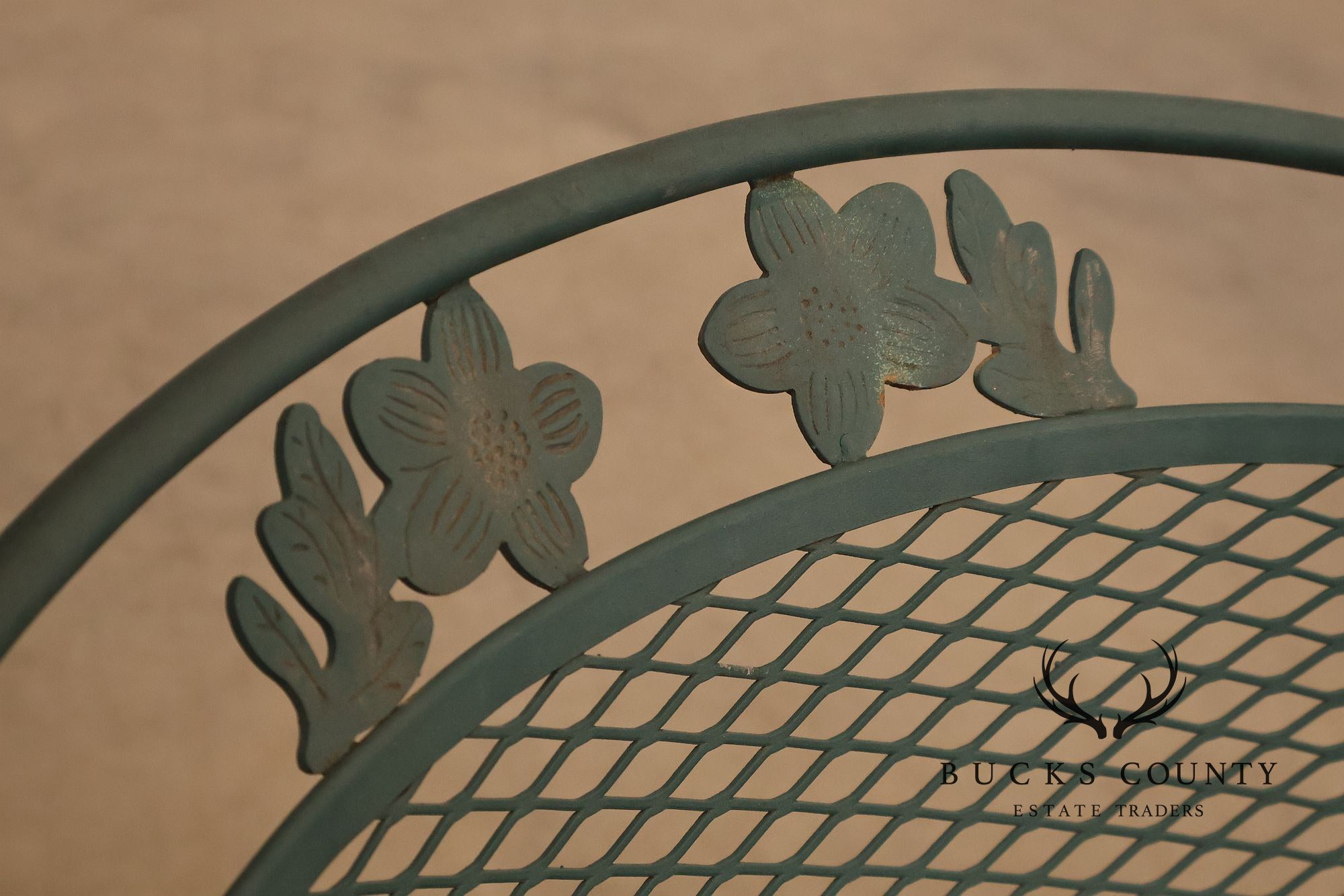 Vintage Wrought Iron Round Patio Table And Four Chairs Set