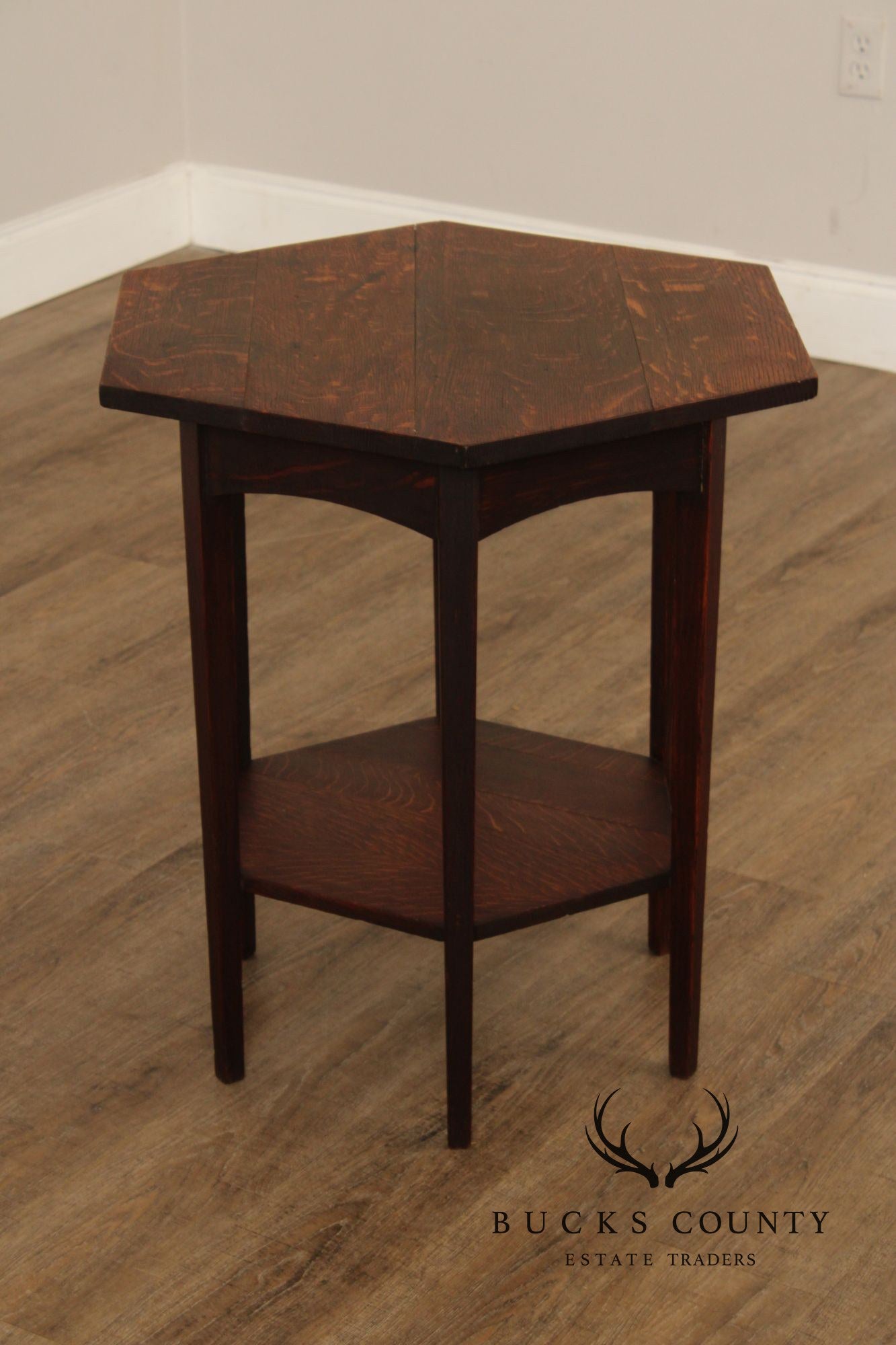 Imperial Furniture Antique Mission Oak Hexagonal Lamp Table