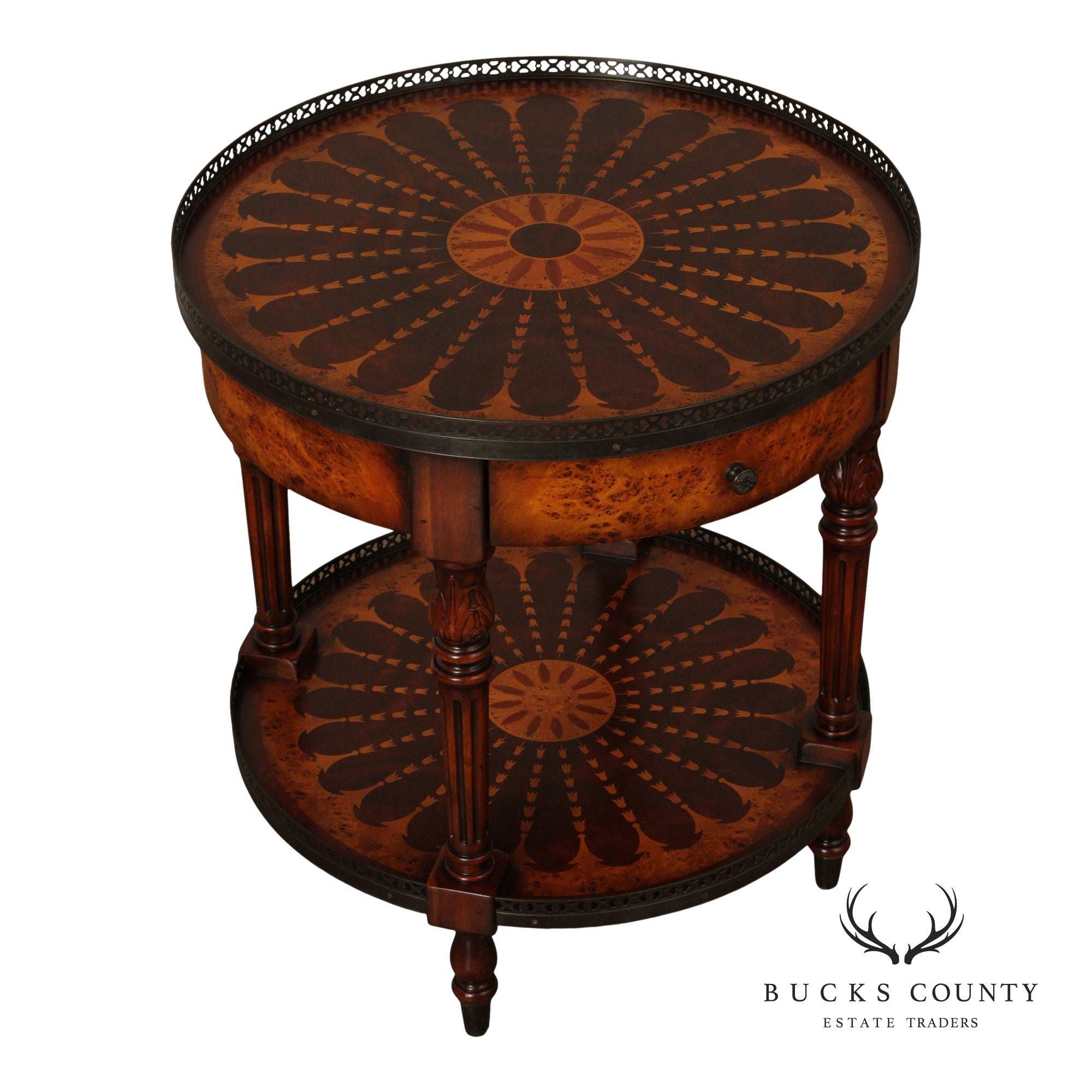 Theodore Alexander Round Two-Tier Inlaid Occasional Table