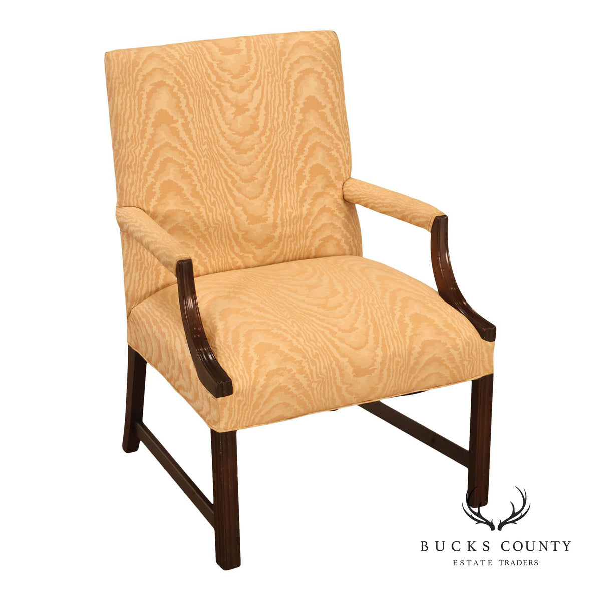 Traditional Mahogany Moire Upholstered Arm Chair