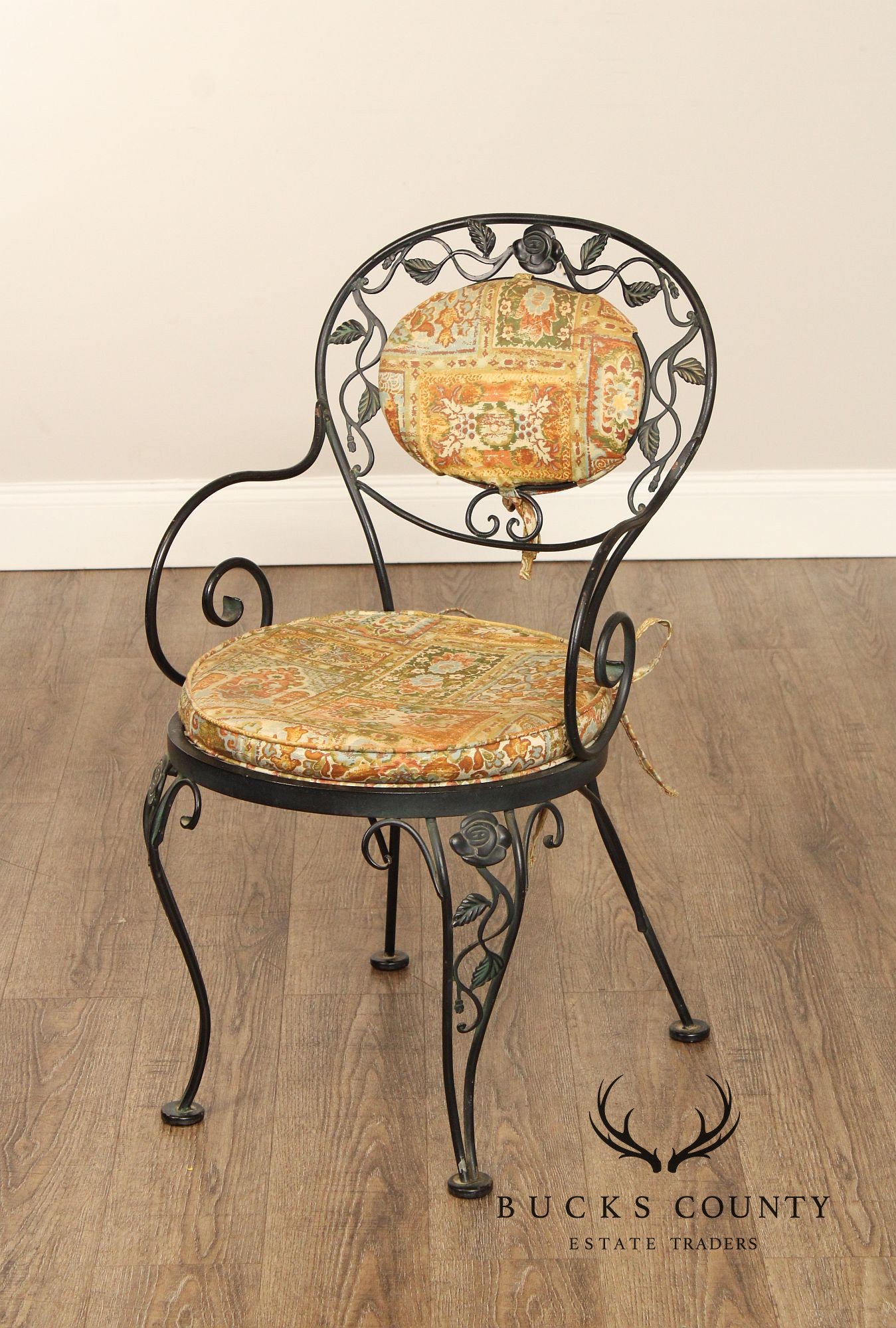 Woodard 'Chantilly Rose' Vintage Set of Six Wrought Iron Dining Chairs