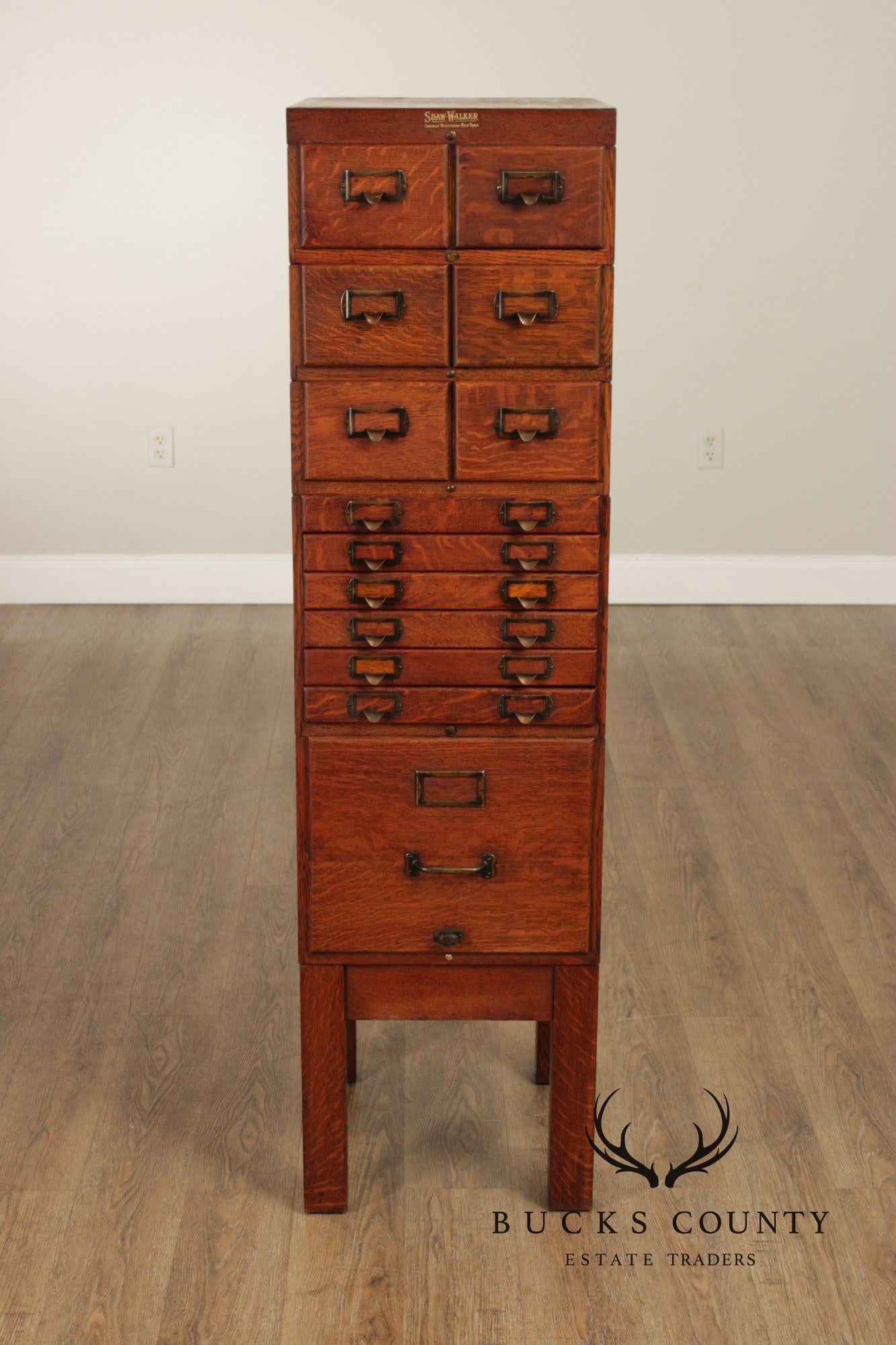 Shaw-Walker Oak File and Card Cabinet