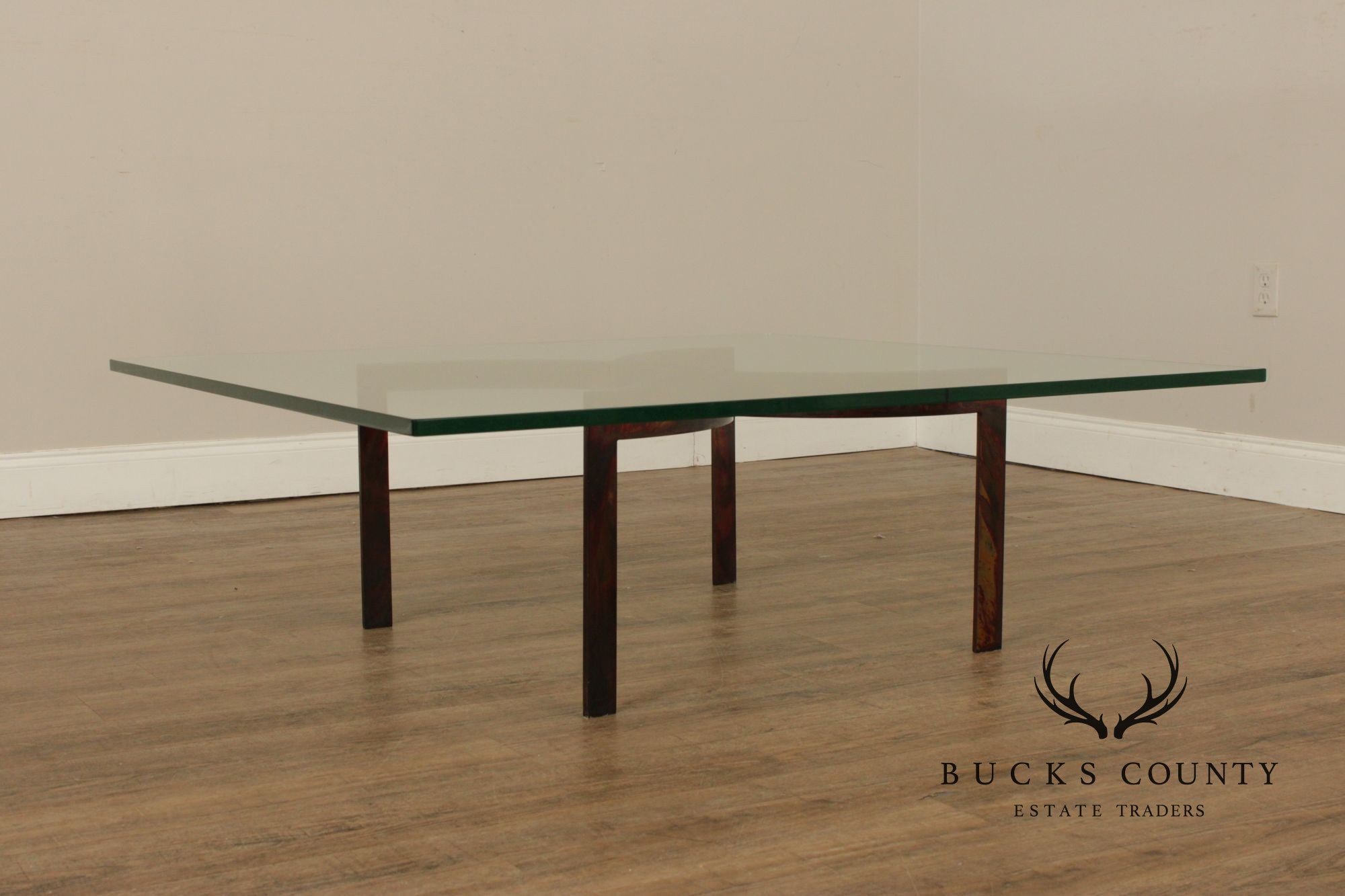 Brutalist Square Glass Top Steel Base Coffee Table