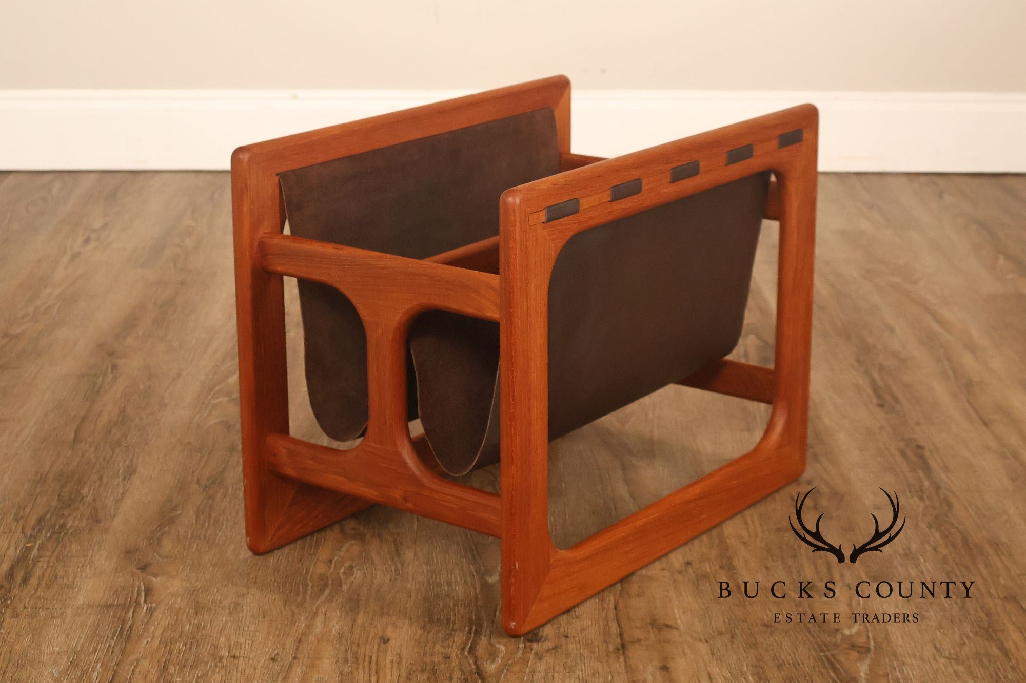 Salin Møbler Danish Modern Teak and Leather Magazine Rack