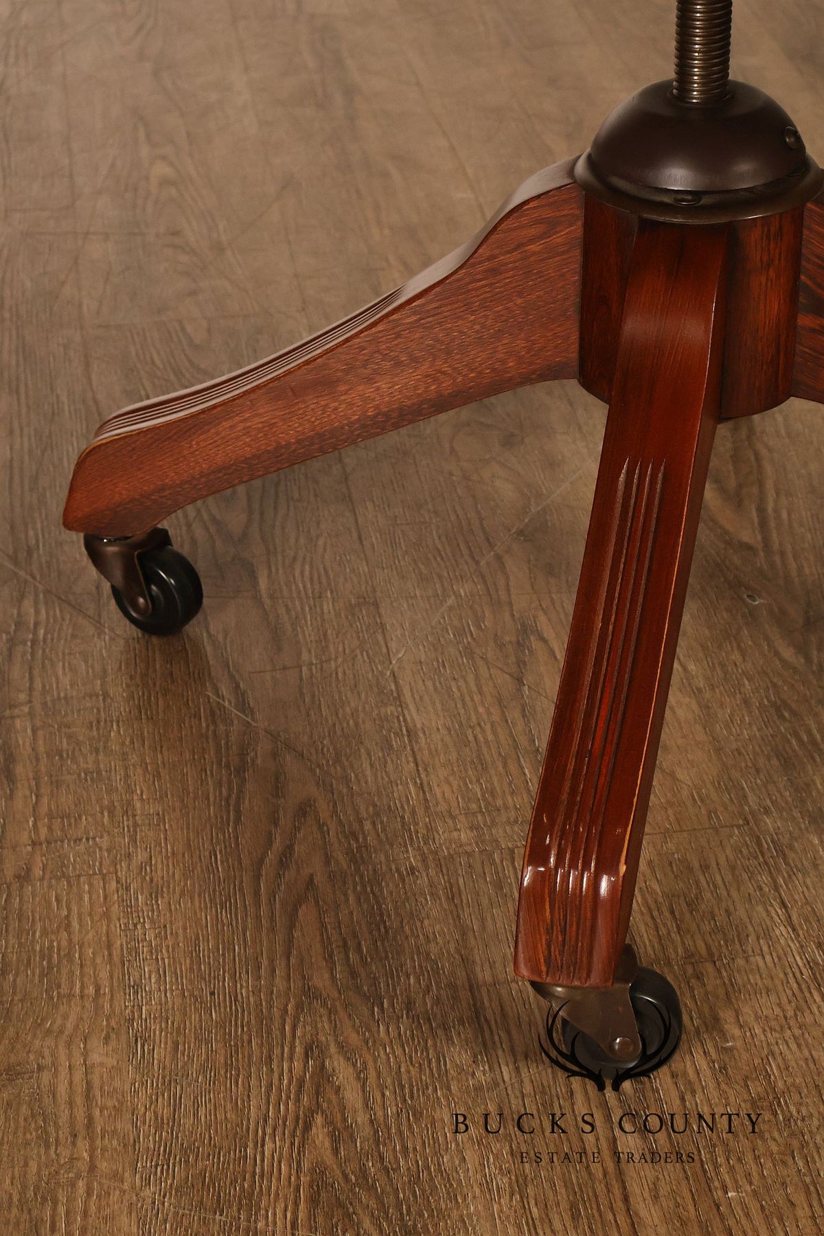 Vintage Leather and Cane Swivel Office Armchair