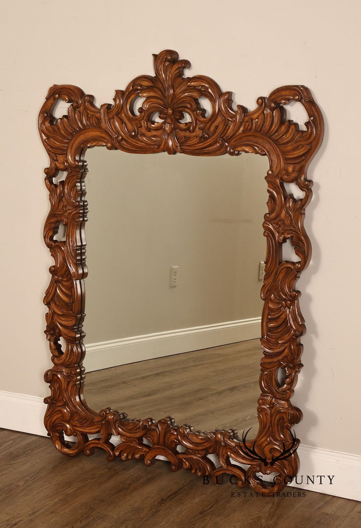Large Hand Carved Baroque Style Wood Wall Mirror