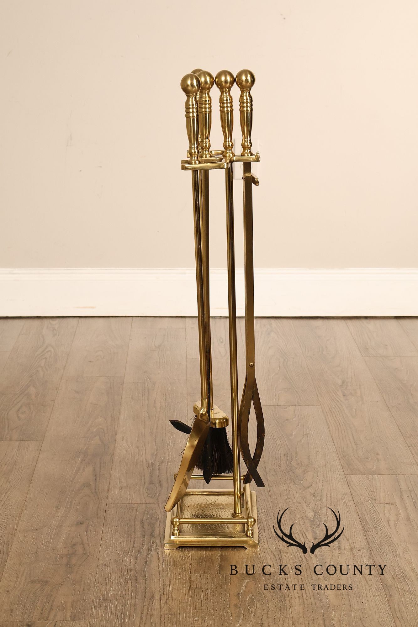 Traditional Brass Five-Piece Fireplace Tool Set