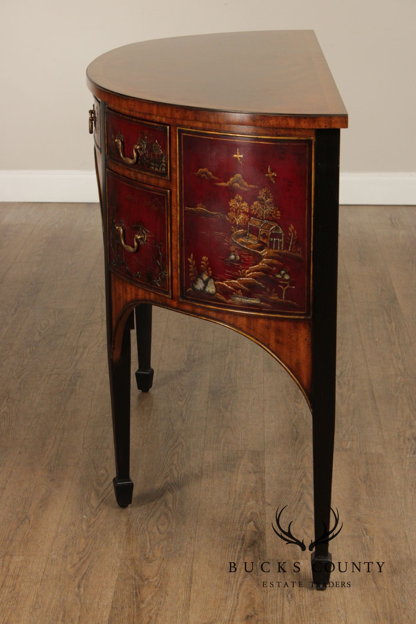 MAITLAND SMITH CHINOISERIE DECORATED DEMILUNE SIDEBOARD