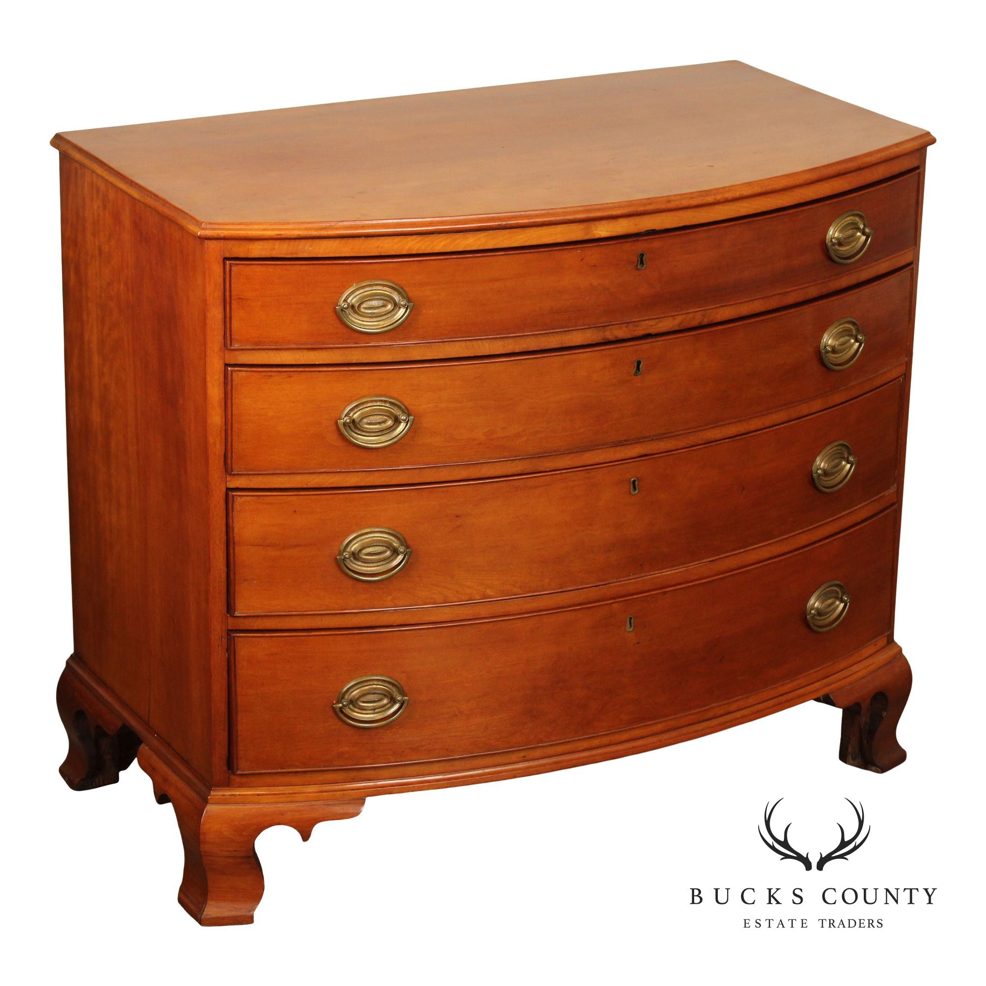 Antique Chippendale Cherry Bow Front Chest of Drawers