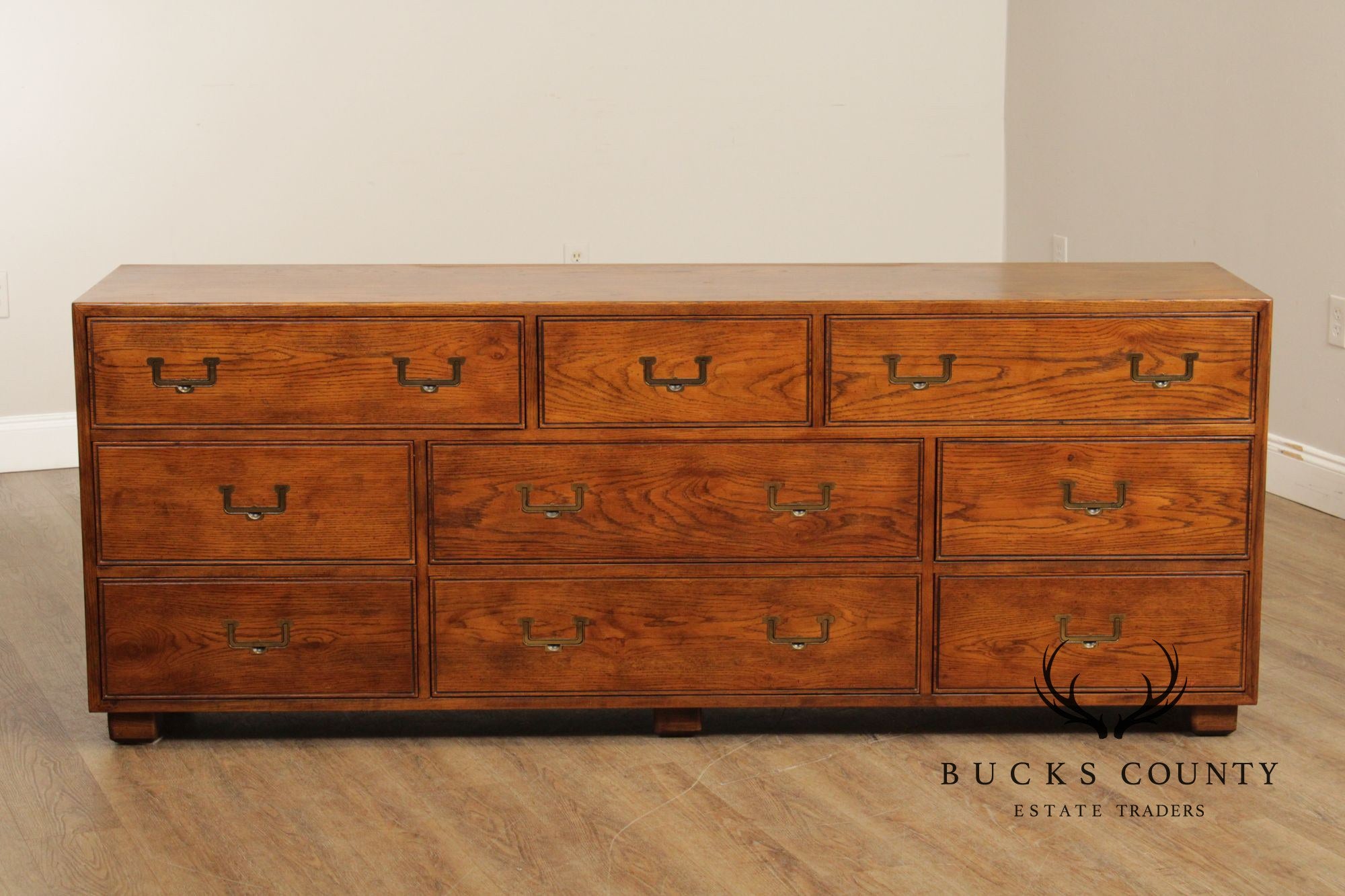 Henredon Campaign Style Oak Triple Dresser