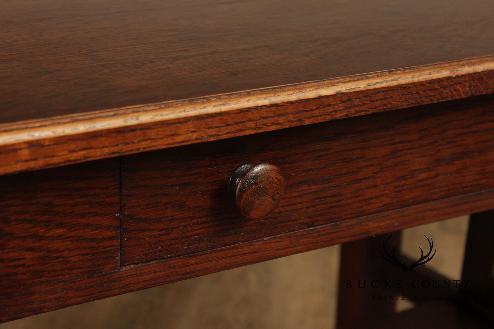 Antique Mission Oak Arts & Crafts Writing Desk With Drawer And Cutout Sides