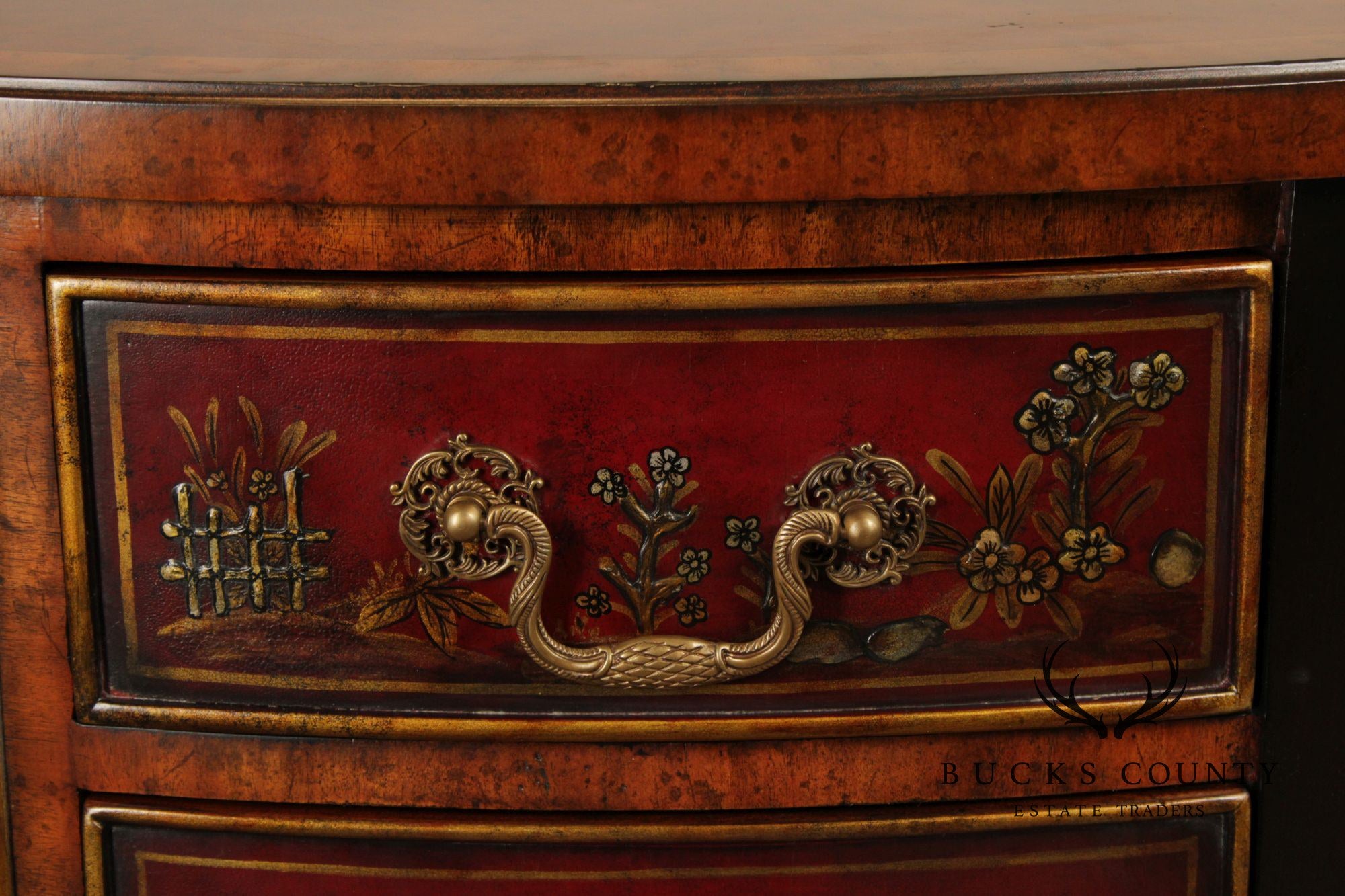 MAITLAND SMITH CHINOISERIE DECORATED DEMILUNE SIDEBOARD