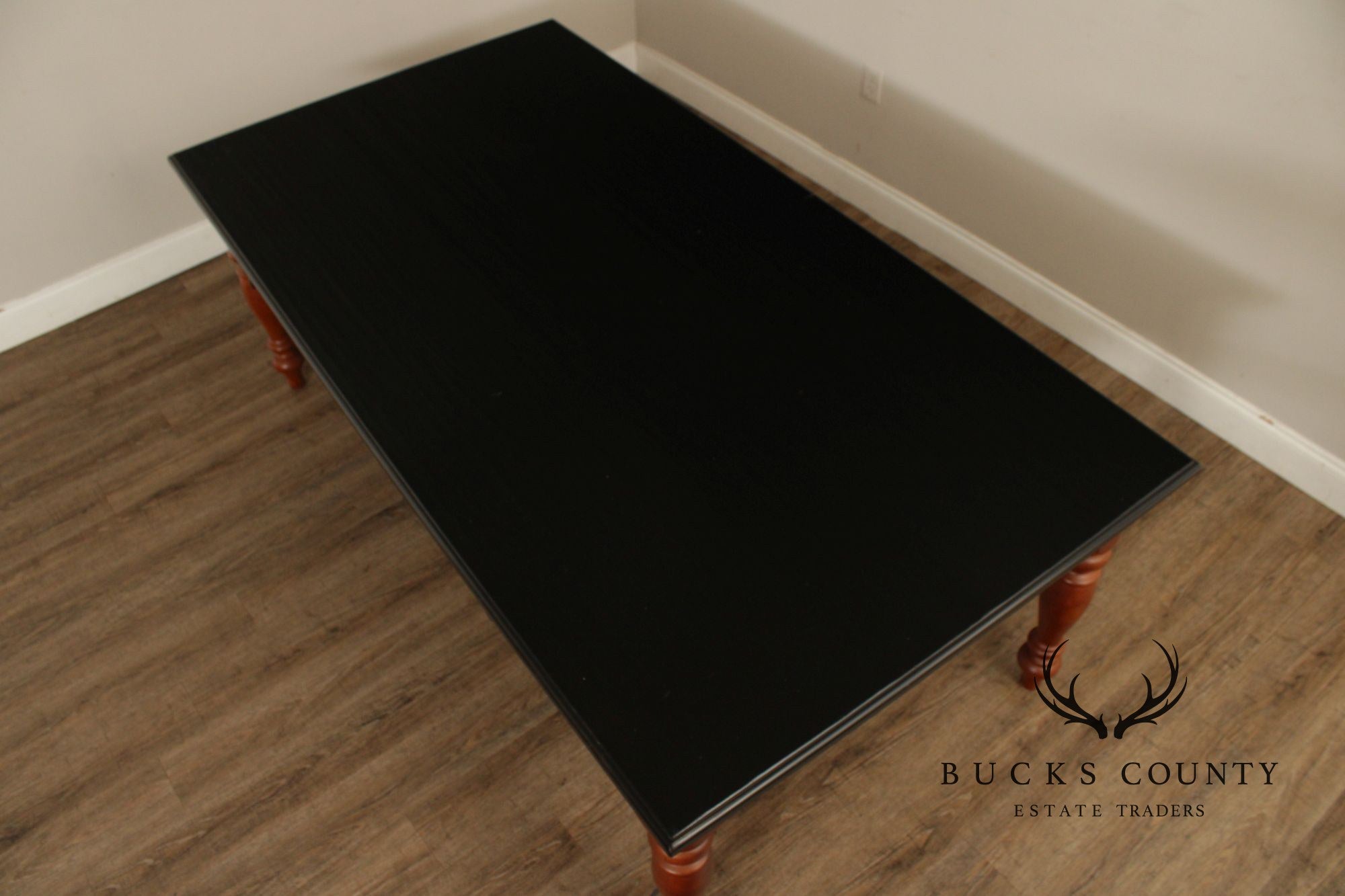 Rustic Farmhouse Style Solid Wood Dining Table With Black Painted Top