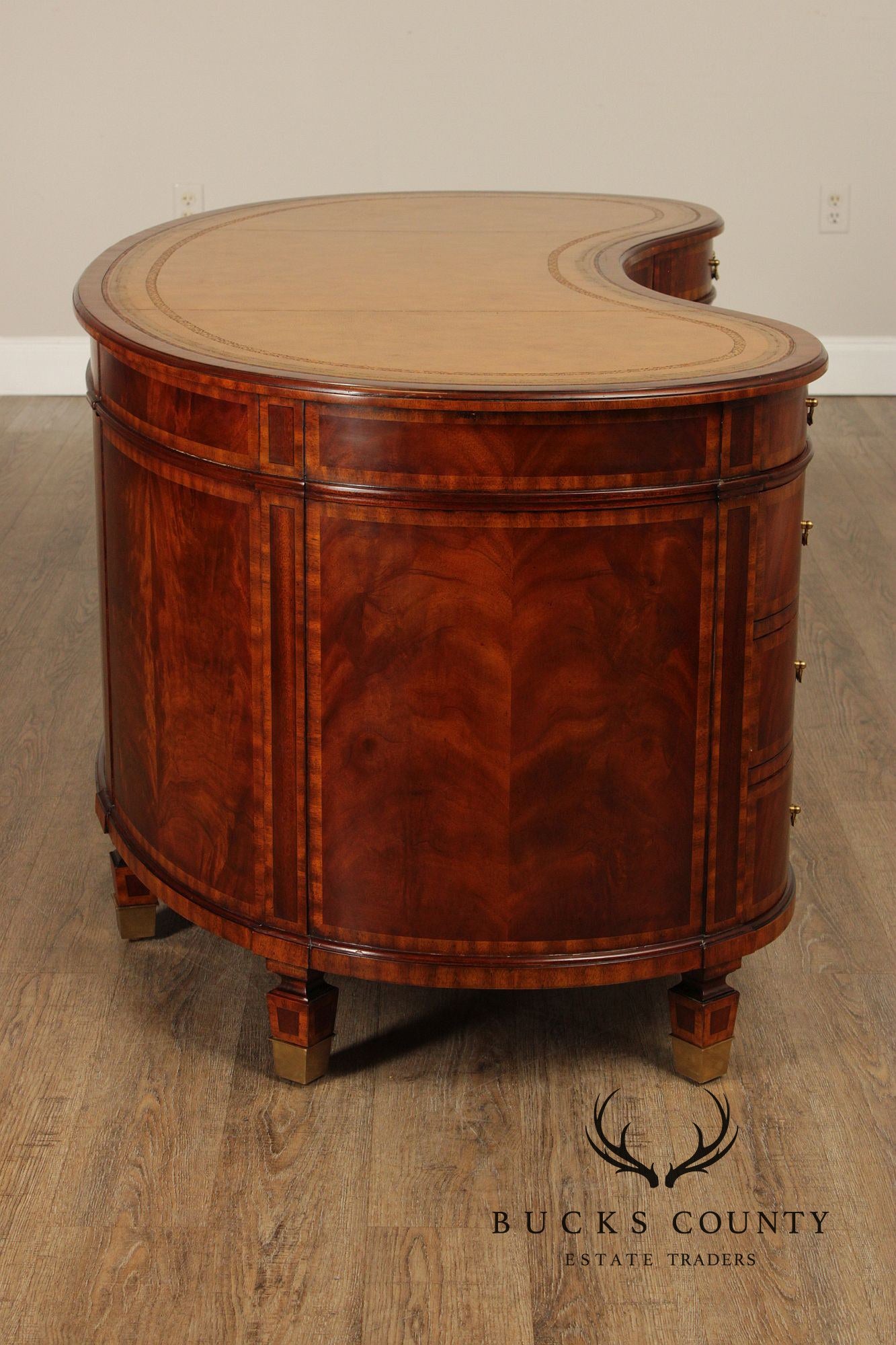Maitland Smith Regency Style Mahogany Leather Top Kidney Desk
