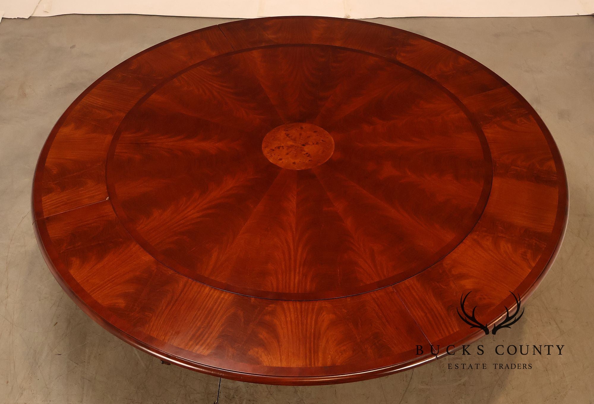 Theodore Alexander Regency Style Mahogany Round Dining Table With Expandable 4 Leaves