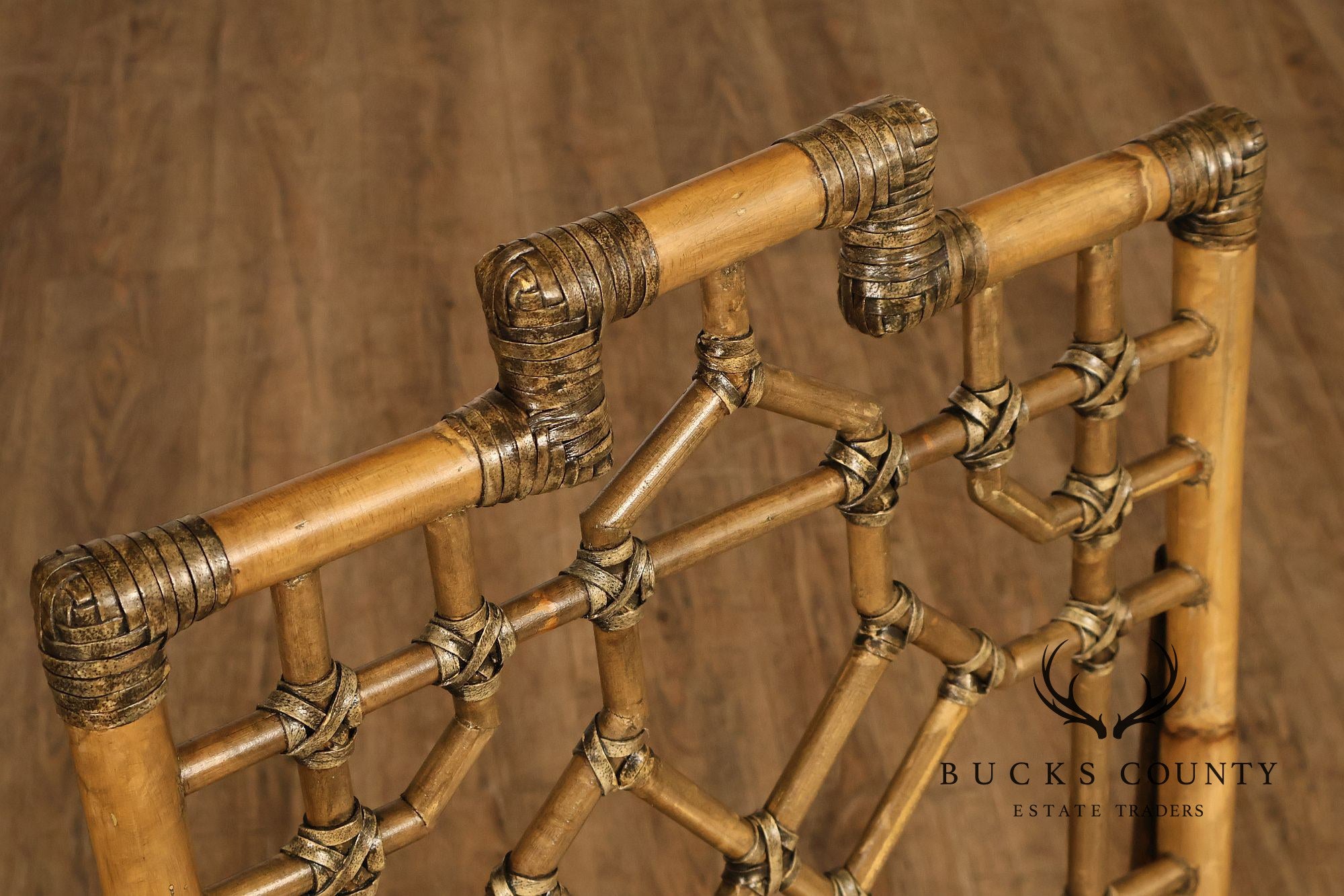 Chinese Chippendale Style Set Of Four Rattan Bamboo Dining Chairs