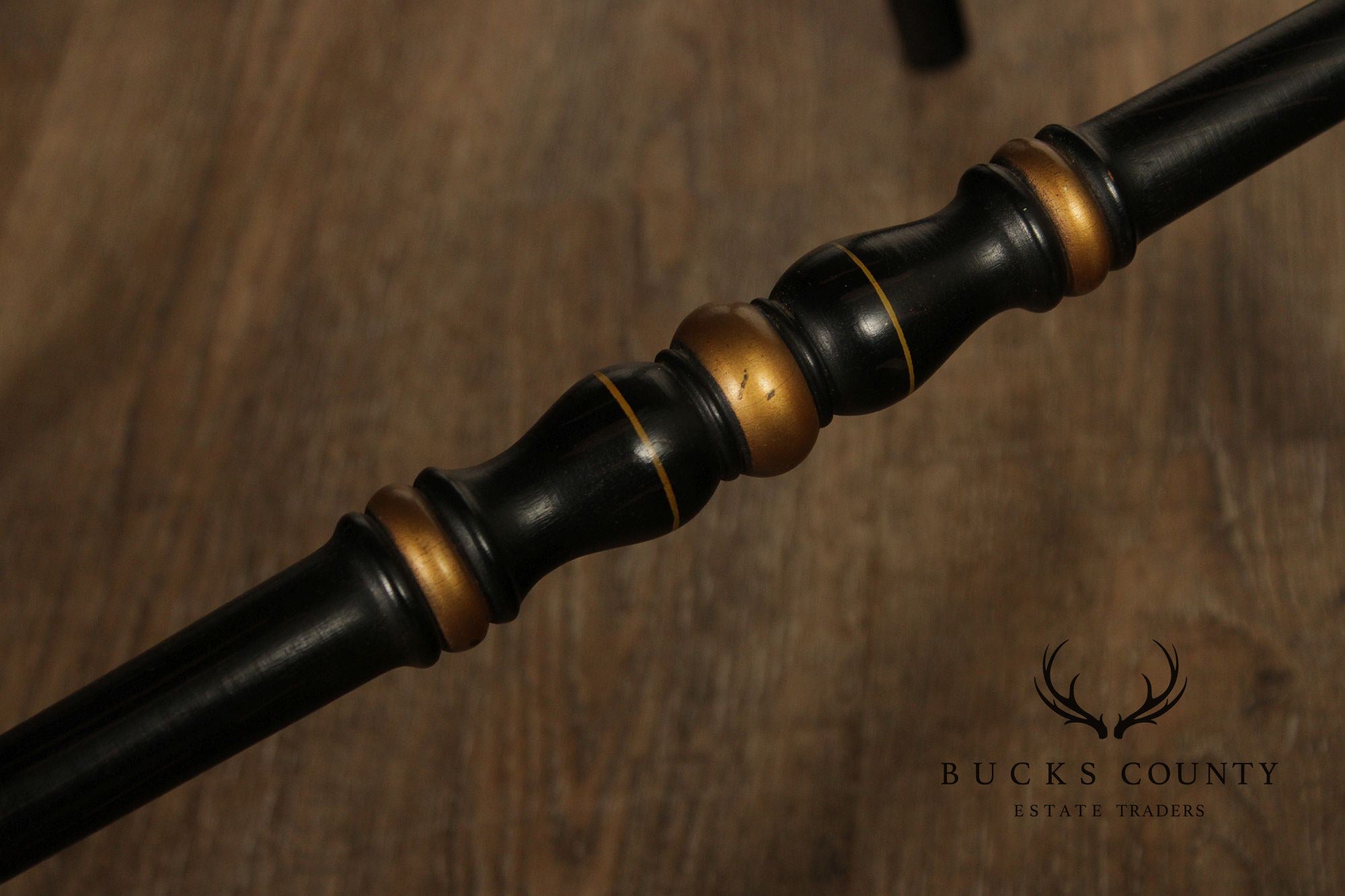 Pair Of L. Hitchcock Black And Gold Hand Stenciled Caned Benches