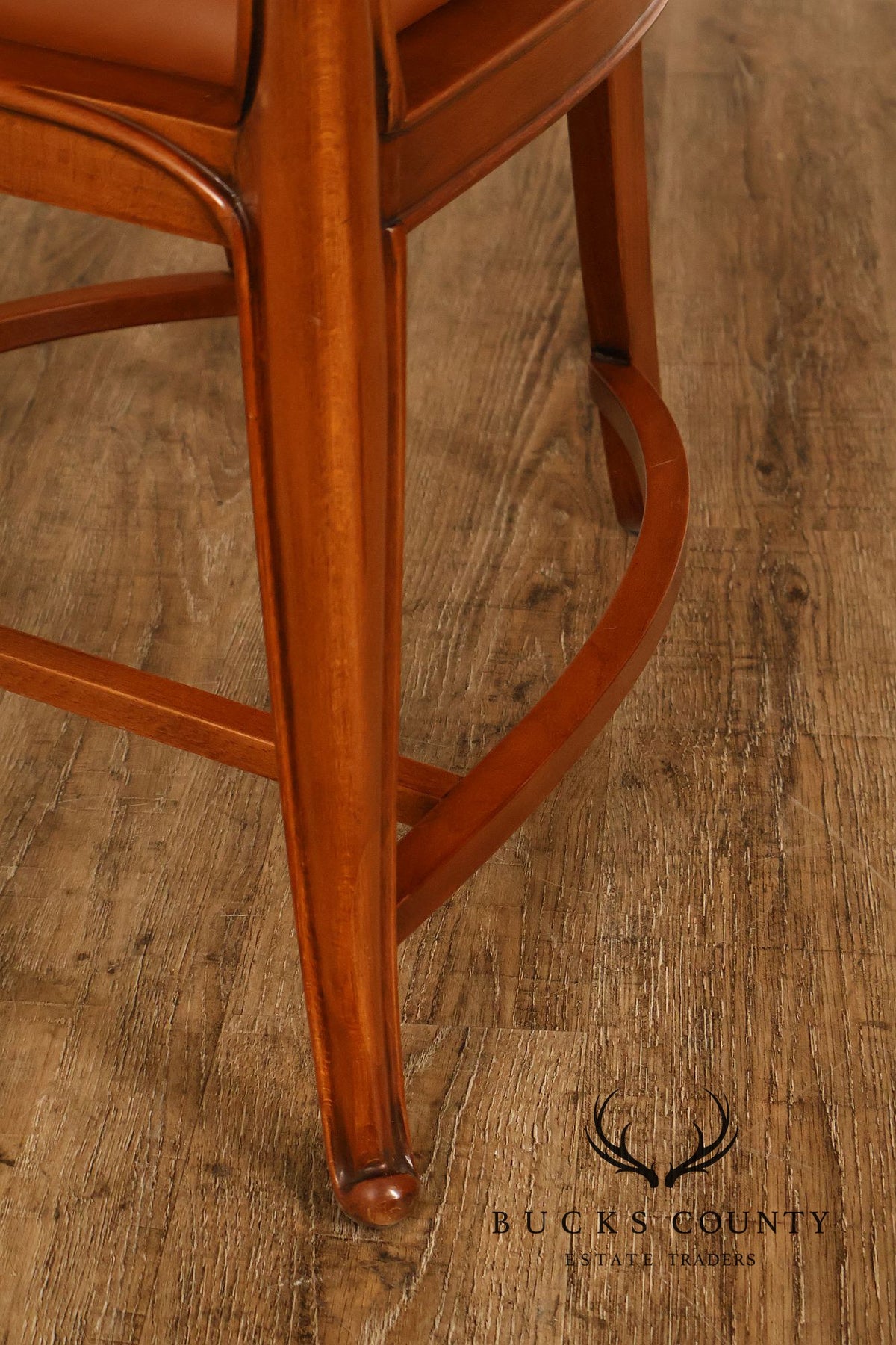Antique Art Nouveau Carved Wood And Leather Armchair