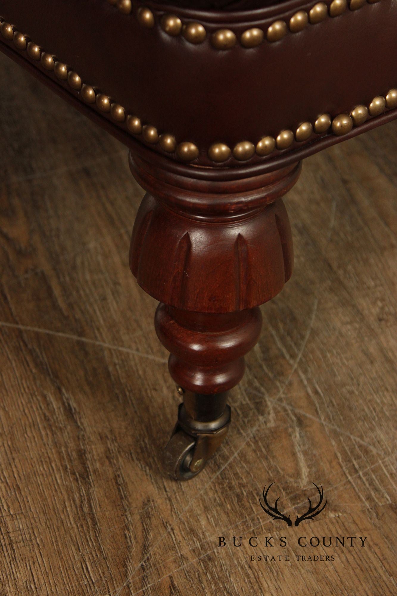 English Regency Style Tufted Leather Cocktail Ottoman On Turned Legs